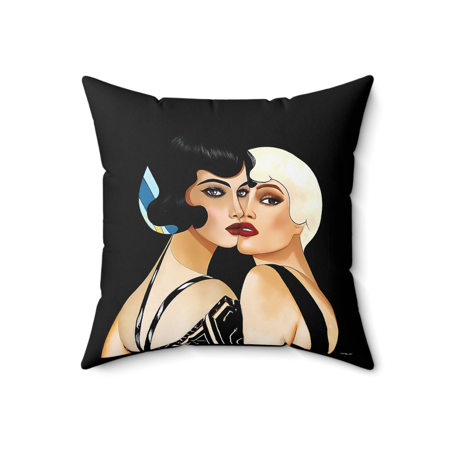 lesbian art, art deco, decorative pillow, living room pillow, bedroom pillow, throw pillow, pillows, decorative pillows, accent pillow - LOLA VEGAS ART