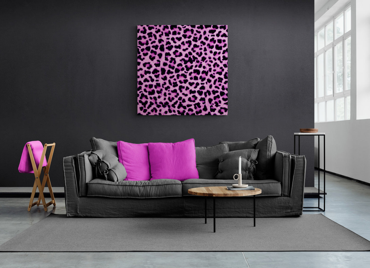 pink leopard wall canvas, wall art, wall art canvas, wall art dcor, animal print, big cat wall art, , wall art animals, large wall art - LOLA VEGAS ART
