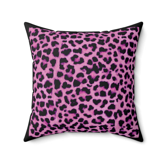pink leopard square pillow, decorative pillow, living room pillow, bedroom pillow, throw pillow, pillows, decorative pillows, accent pillow - LOLA VEGAS ART