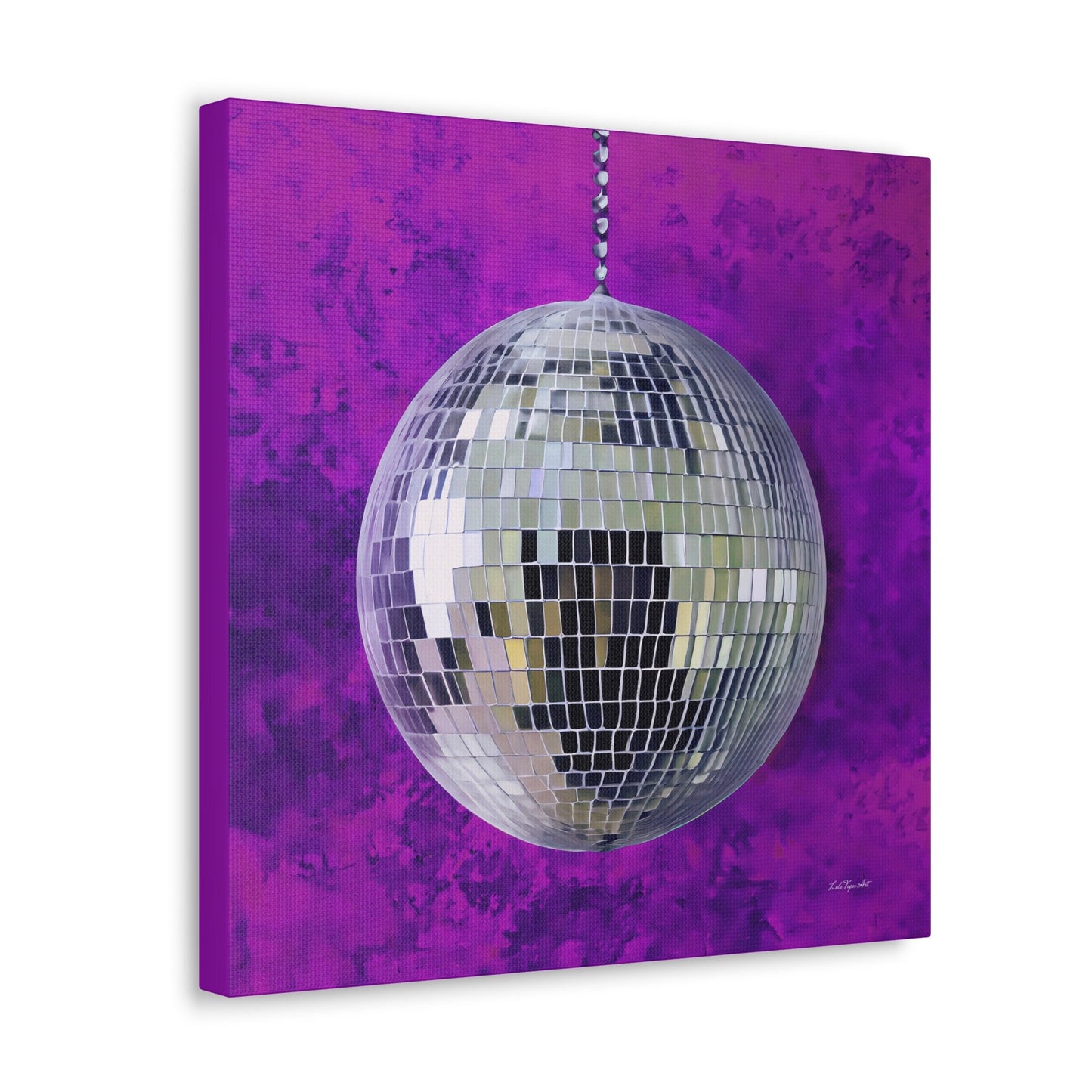 silver disco ball with purple background canvas wall art, wall art dcor, room wall dcor, unique art, glamorous, contemporary, bling art - LOLA VEGAS ART