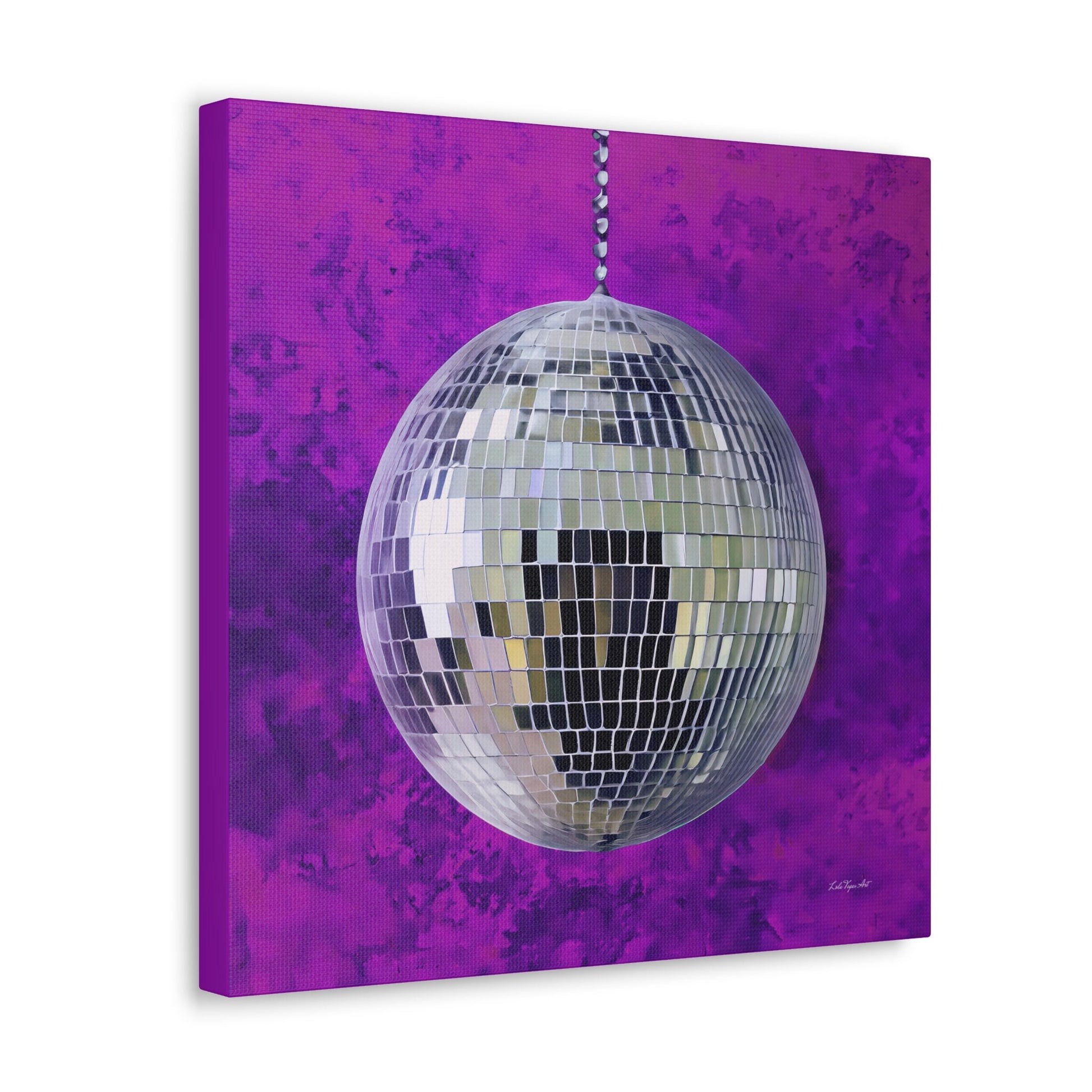 silver disco ball with purple background canvas wall art, wall art dcor, room wall dcor, unique art, glamorous, contemporary, bling art - LOLA VEGAS ART