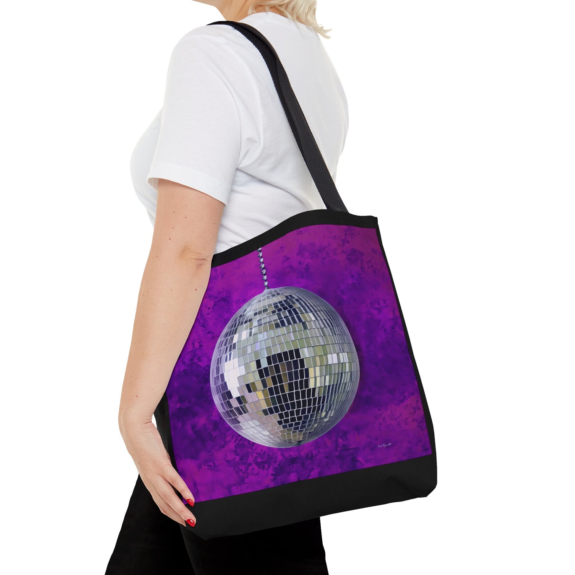 silver disco ball  canvas tote bag, tote bag, gifts for women, canvas shopper, oversized bag, reusable bag, shopping bag, tote bag for women - LOLA VEGAS ART