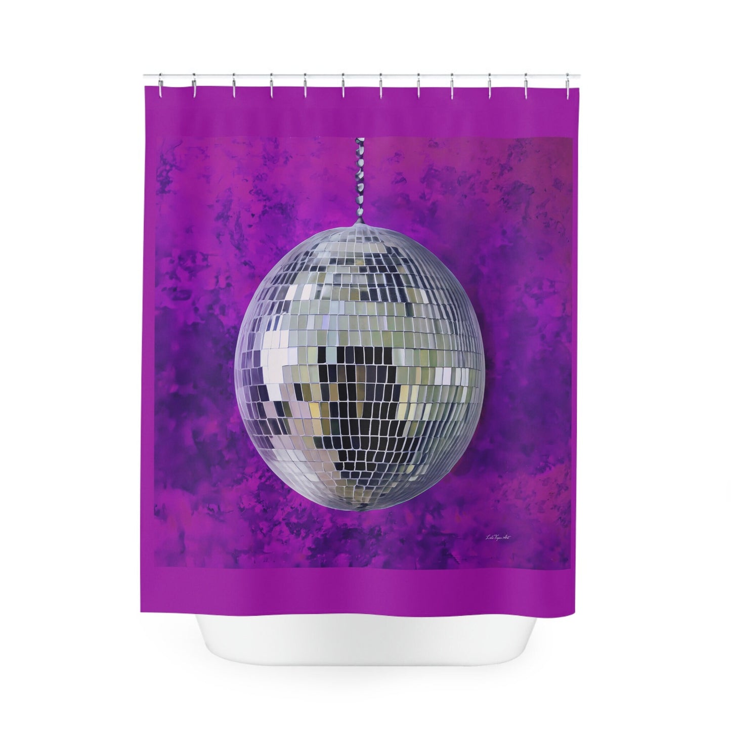 silver disco ball shower curtain, home accessories, bathroom dcor, bathroom, home dcor, housewarming gift, shower room decor, purple - LOLA VEGAS ART