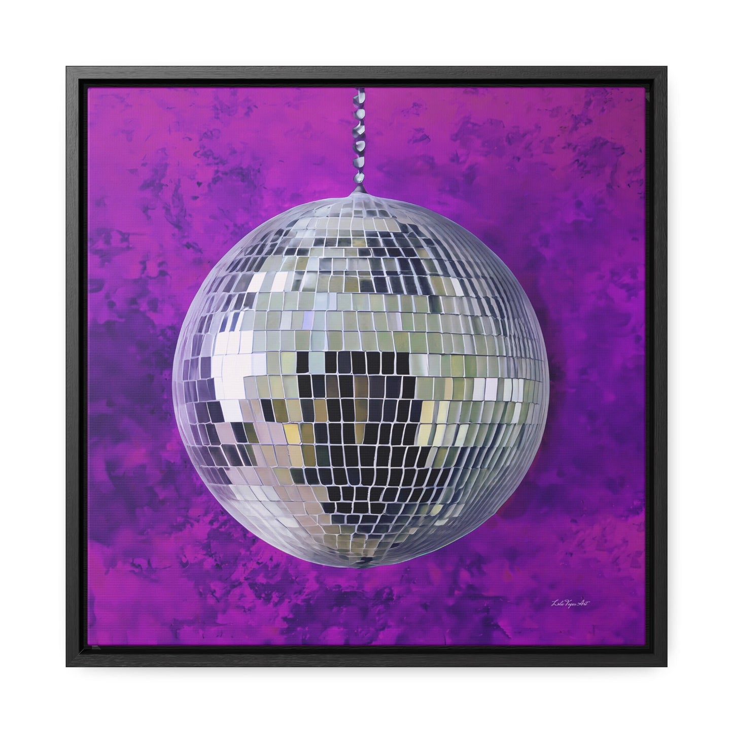 silver disco ball framed canvas wall art, wall art in frame, wall art with frame, wall art framed, wall art canvas with frame, purple - LOLA VEGAS ART