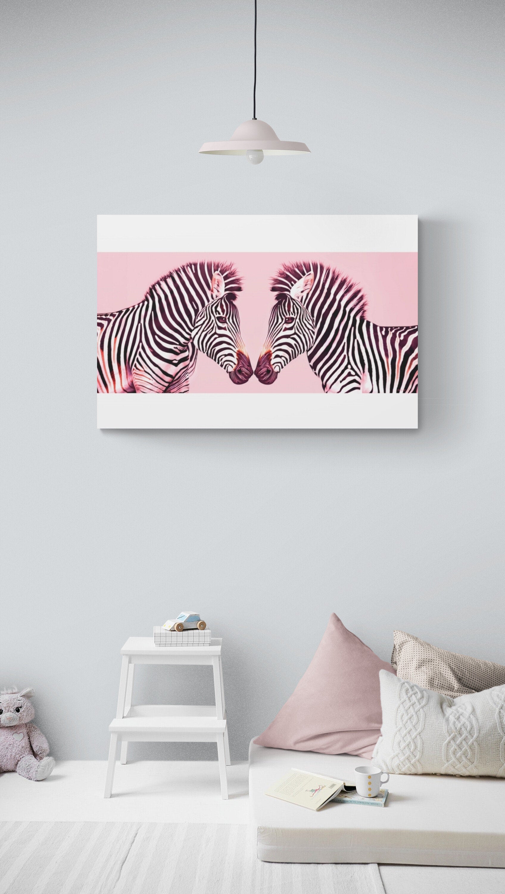 pink zebras canvas wall art, wall art dcor, room wall dcor, animal wall art, children's wall art, kids wall art, nursery wall art, - LOLA VEGAS ART