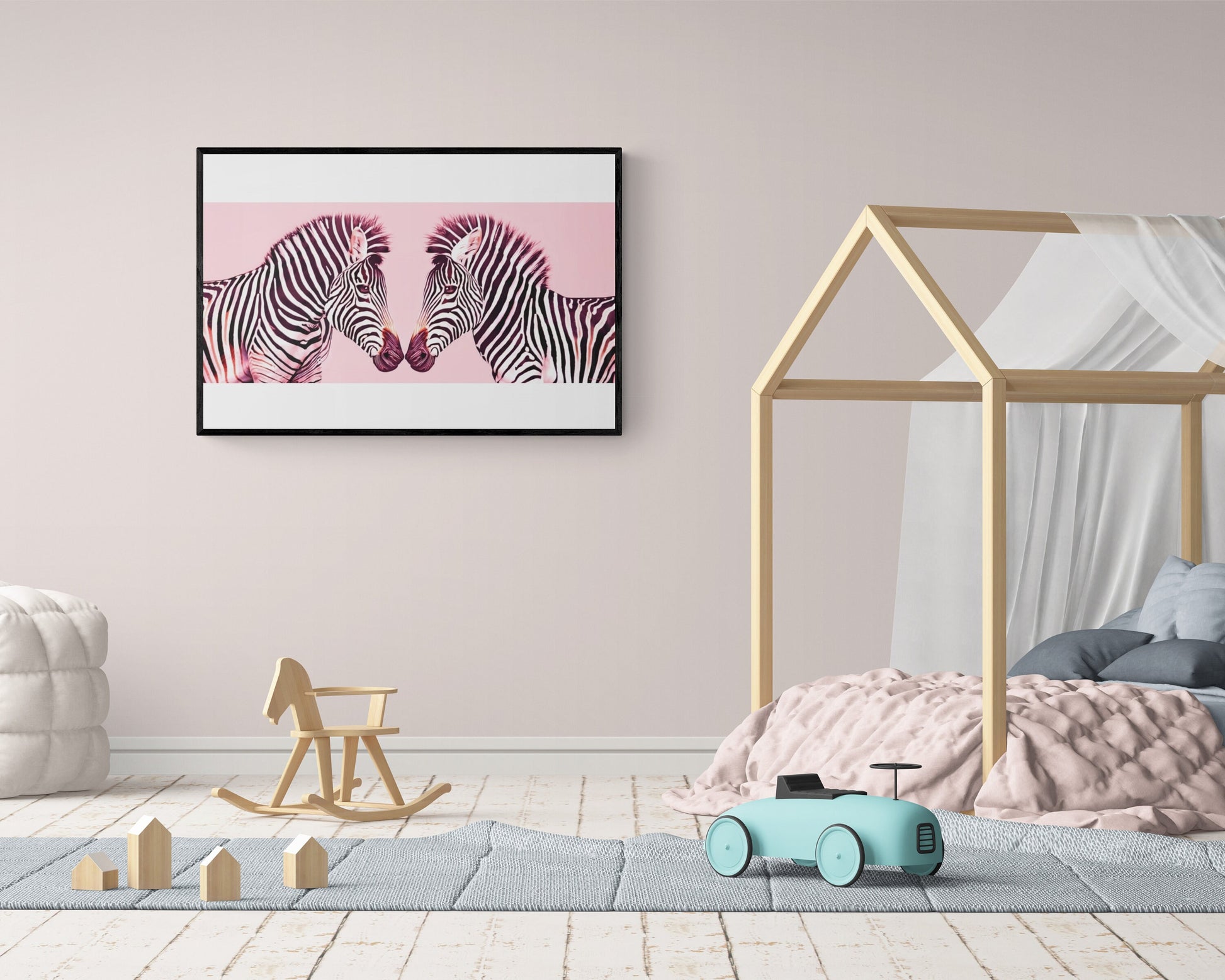 pink zebra canvas framed wall art, framed kids wall art, framed children's wall art, framed nursery wall art, framed girls wall art - LOLA VEGAS ART