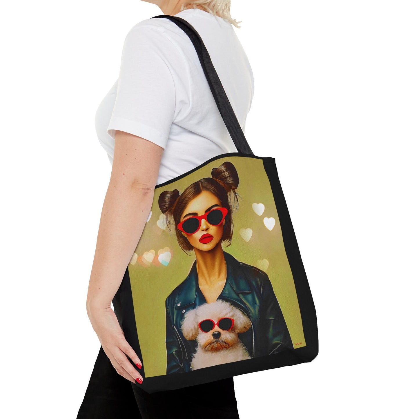 woman and her dog canvas tote bag, - LOLA VEGAS ART