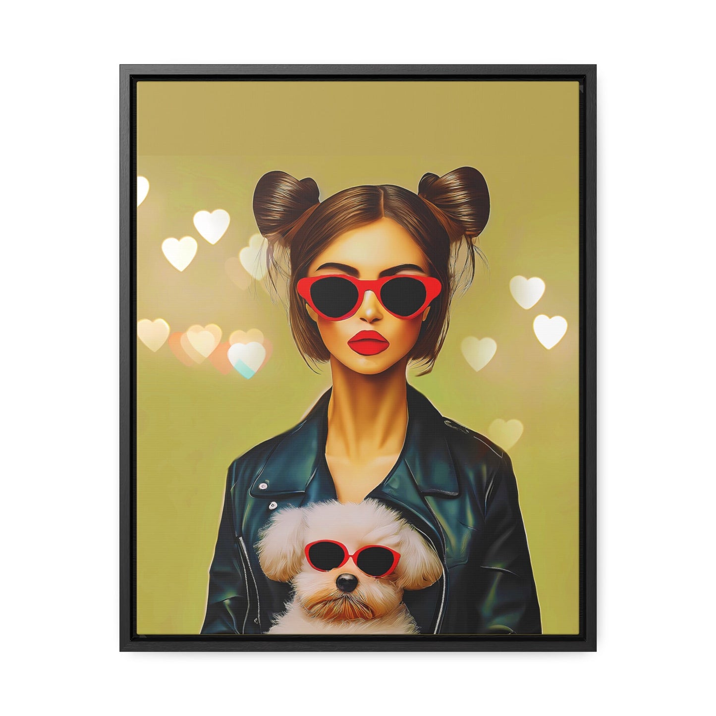 woman with dog canvas framed wall art, wall art in frame, wall art framed, wall art canvas with frame, wall art living room framed, dog art - LOLA VEGAS ART