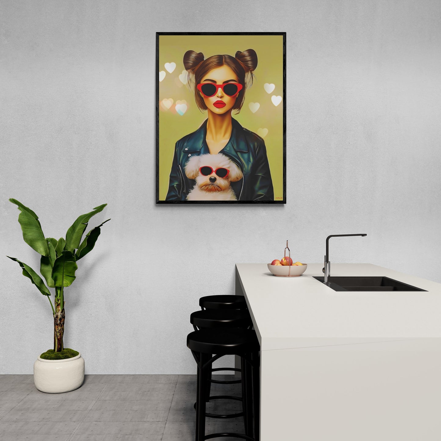 woman with dog canvas framed wall art, wall art in frame, wall art framed, wall art canvas with frame, wall art living room framed, dog art - LOLA VEGAS ART