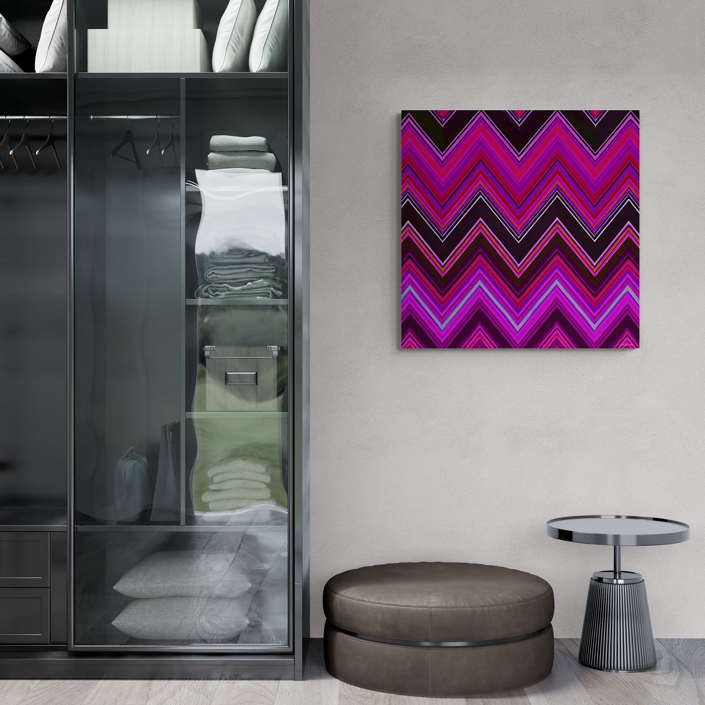 pink and black chevron canvas wall art, wall art dcor, room wall dcor, unique art, contemporary art, modern home dcor, large wall art - LOLA VEGAS ART