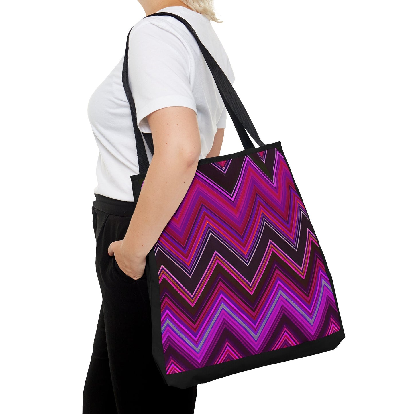 pink and black chevron canvas tote bag, gift for women, canvas shopper, oversized canvas bag, reusable bag, shopping bag, tote bag for women - LOLA VEGAS ART