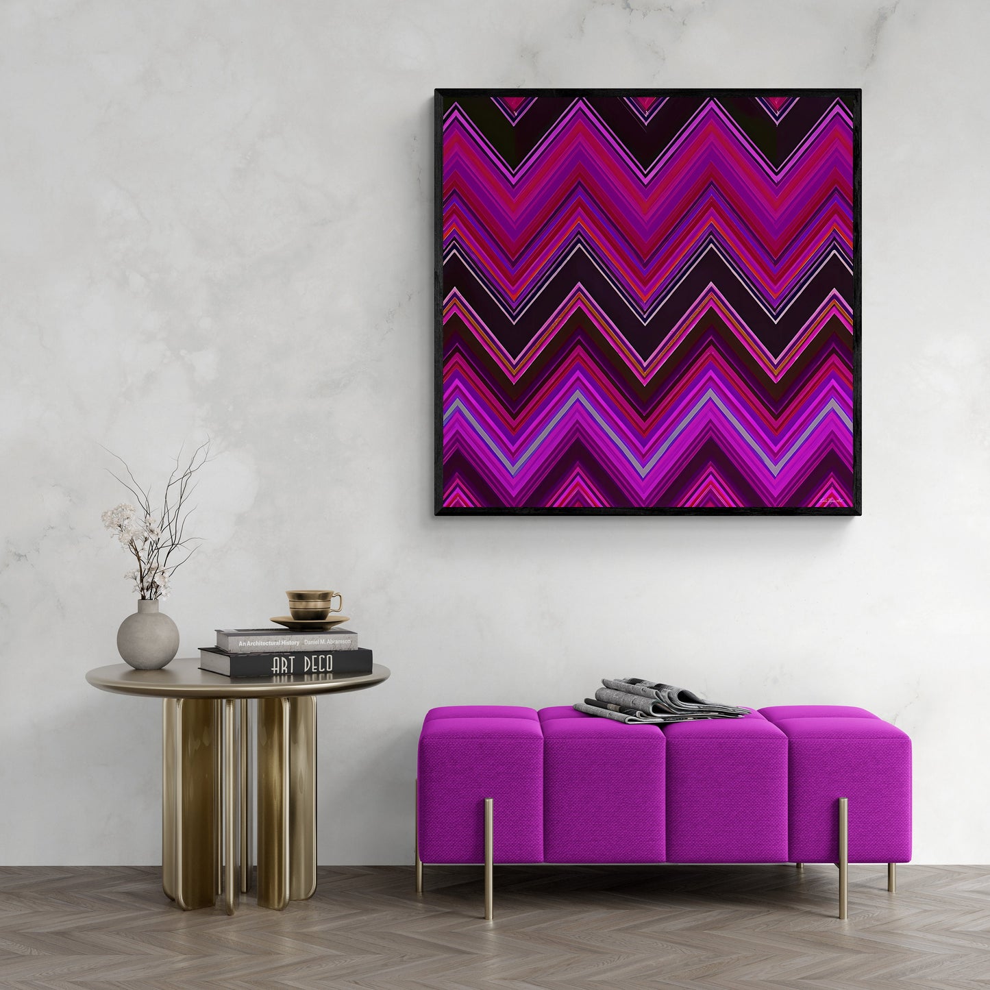 pink and black chevron framed canvas wall art, wall art with frame, wall art framed, wall art canvas with frame, wall art canvas framed, - LOLA VEGAS ART