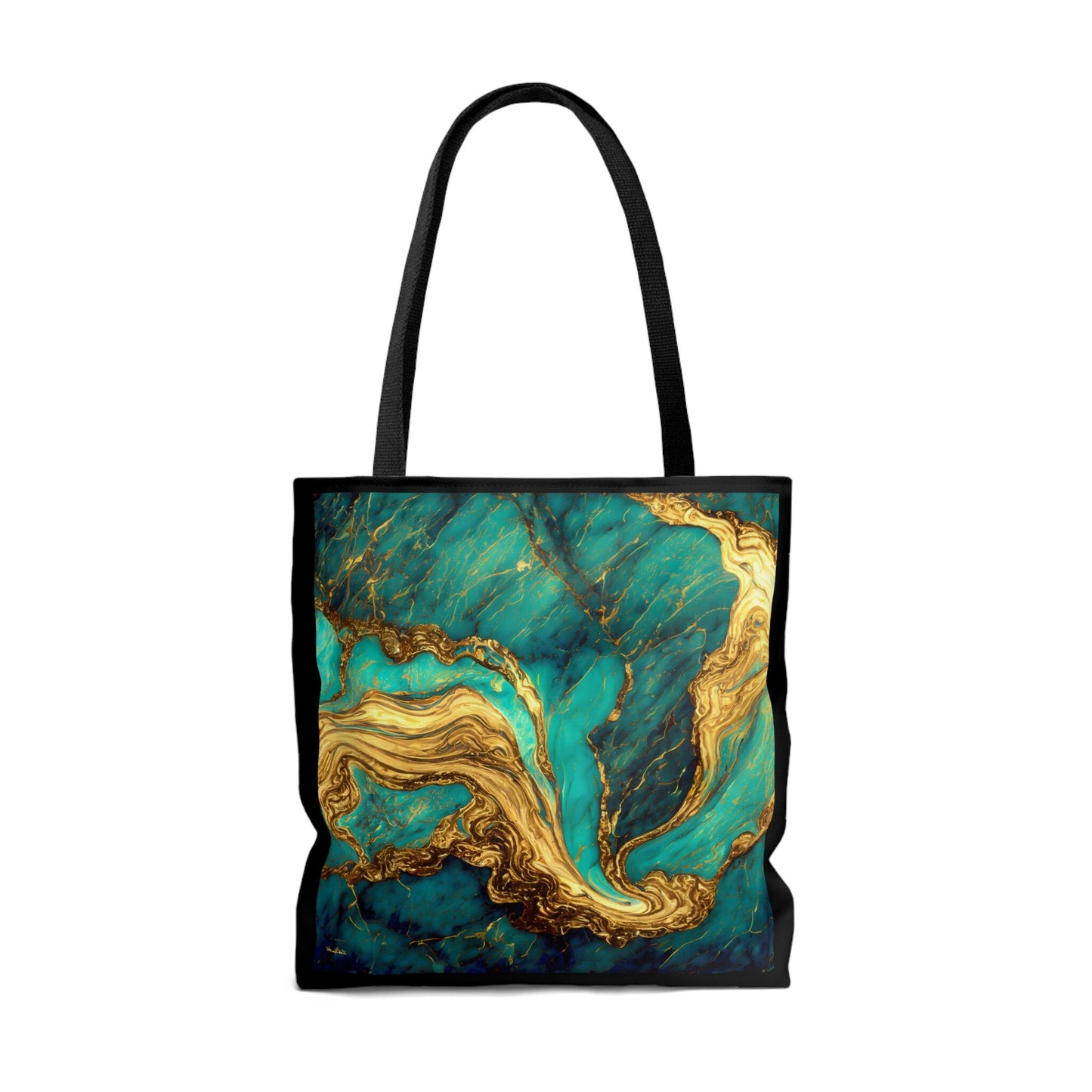 green and gold marble swirl print canvas tote bag, - LOLA VEGAS ART