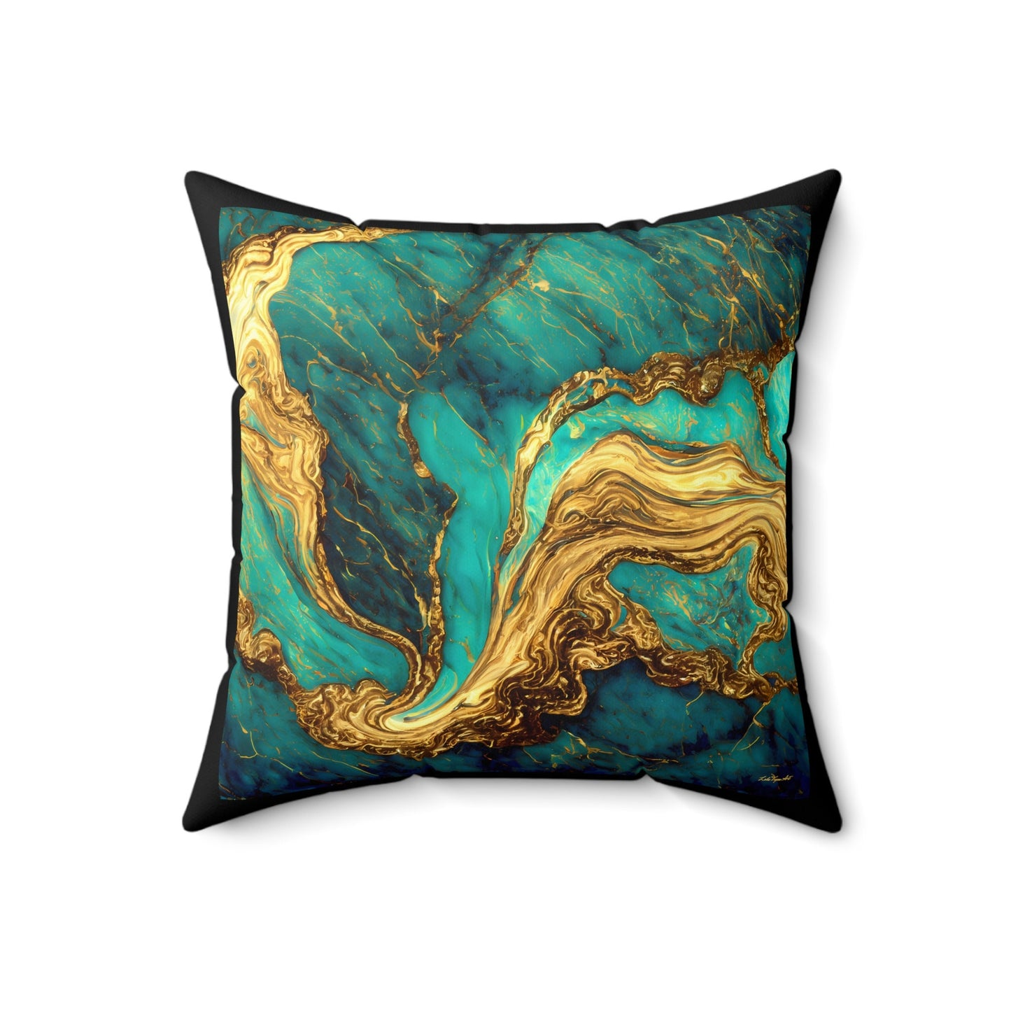 green and gold marble abstract swirl square pillow, decorative pillow, living room pillow, bedroom pillow, decorative pillows, accent pillow - LOLA VEGAS ART