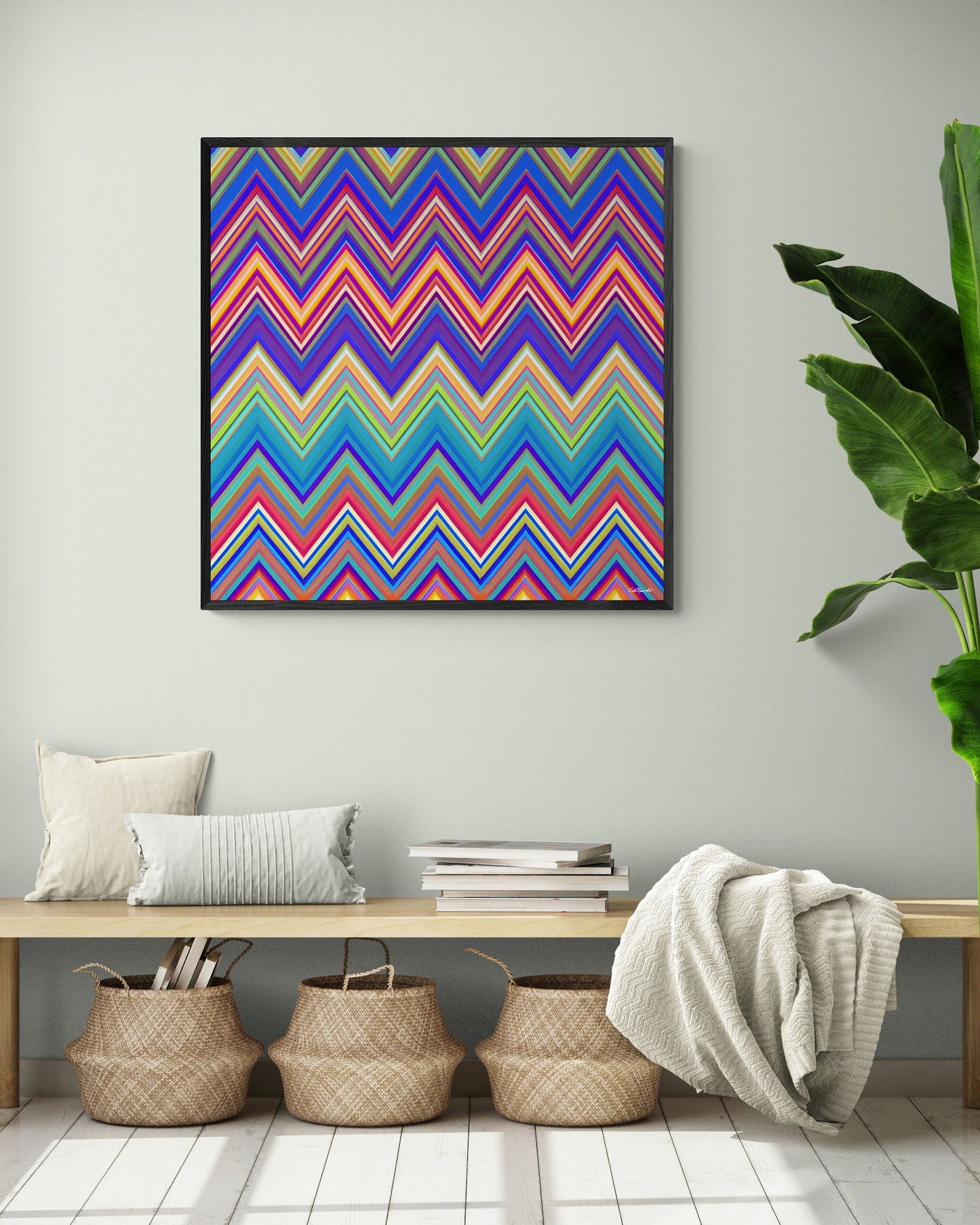 multicolor chevron canvas framed wall art, wall art in frame, wall art with frame, wall art canvas with frame, wall art living room framed, - LOLA VEGAS ART