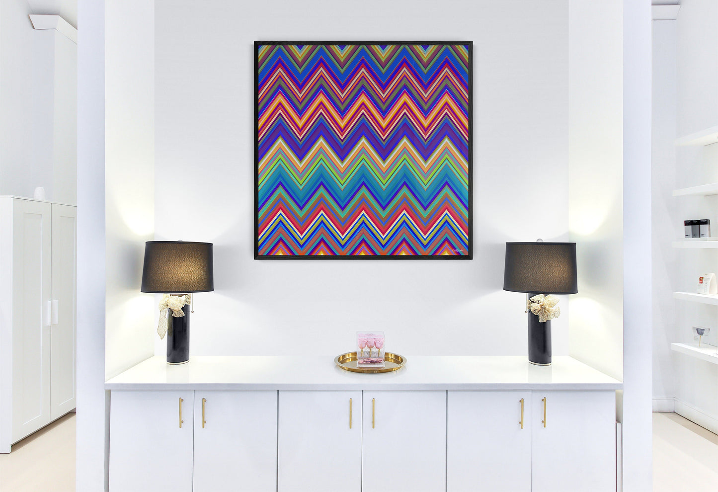 multicolor chevron canvas framed wall art, wall art in frame, wall art with frame, wall art canvas with frame, wall art living room framed, - LOLA VEGAS ART