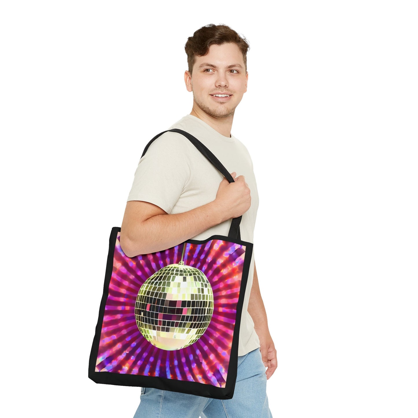 gold disco ball bag, canvas bag, tote bag, gifts for women, canvas shopper, oversized bag, reusable bag, shopping bag, tote bag for women - LOLA VEGAS ART