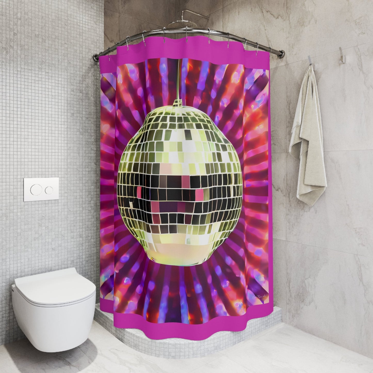 gold disco ball shower curtain, shower curtain, home accessories, bathroom dcor, bathroom, home dcor, housewarming gift, shower room dec - LOLA VEGAS ART