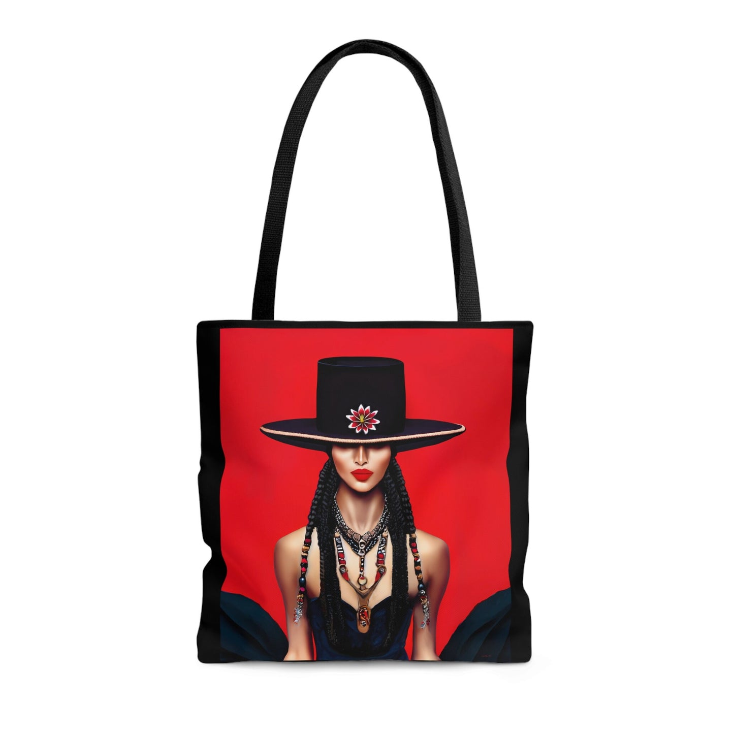 latina woman in bolero hat tote bag, canvas bag, gifts for women, canvas shopper, oversized bag, reusable, shopping bag, tote bag for women - LOLA VEGAS ART
