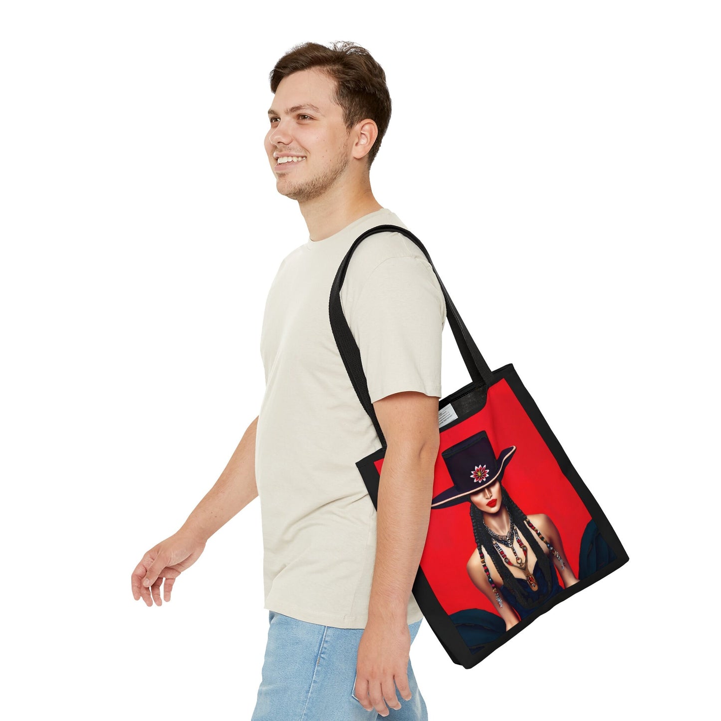 latina woman in bolero hat tote bag, canvas bag, gifts for women, canvas shopper, oversized bag, reusable, shopping bag, tote bag for women - LOLA VEGAS ART