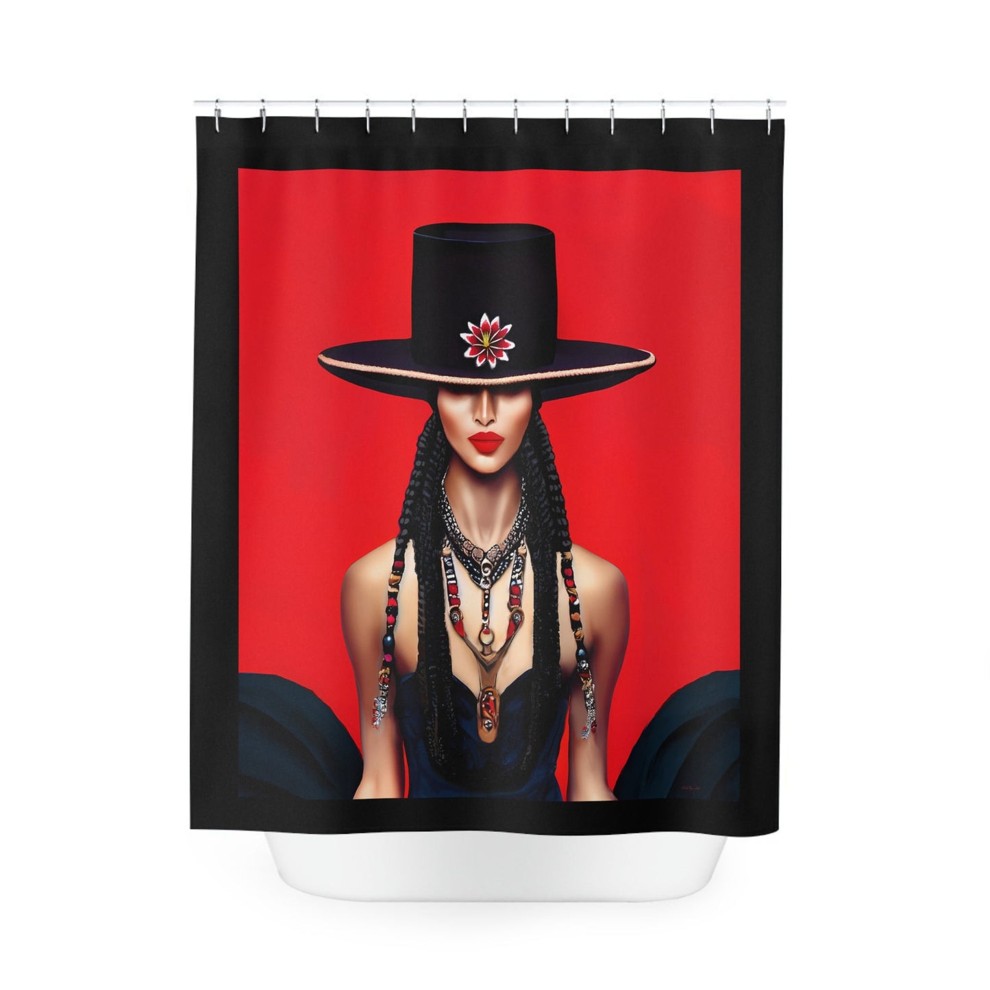 latina woman in a bolero hat, shower curtain, home accessories, bathroom dcor, bathroom, home dcor, housewarming gift, shower room decor - LOLA VEGAS ART