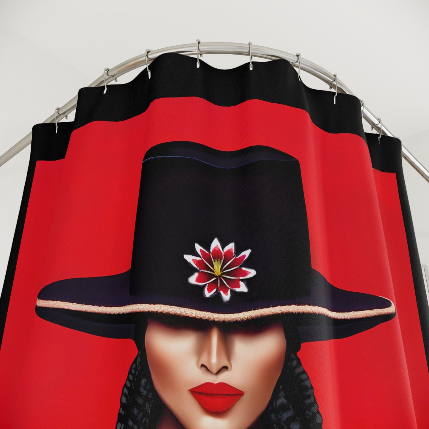 latina woman in a bolero hat, shower curtain, home accessories, bathroom dcor, bathroom, home dcor, housewarming gift, shower room decor - LOLA VEGAS ART