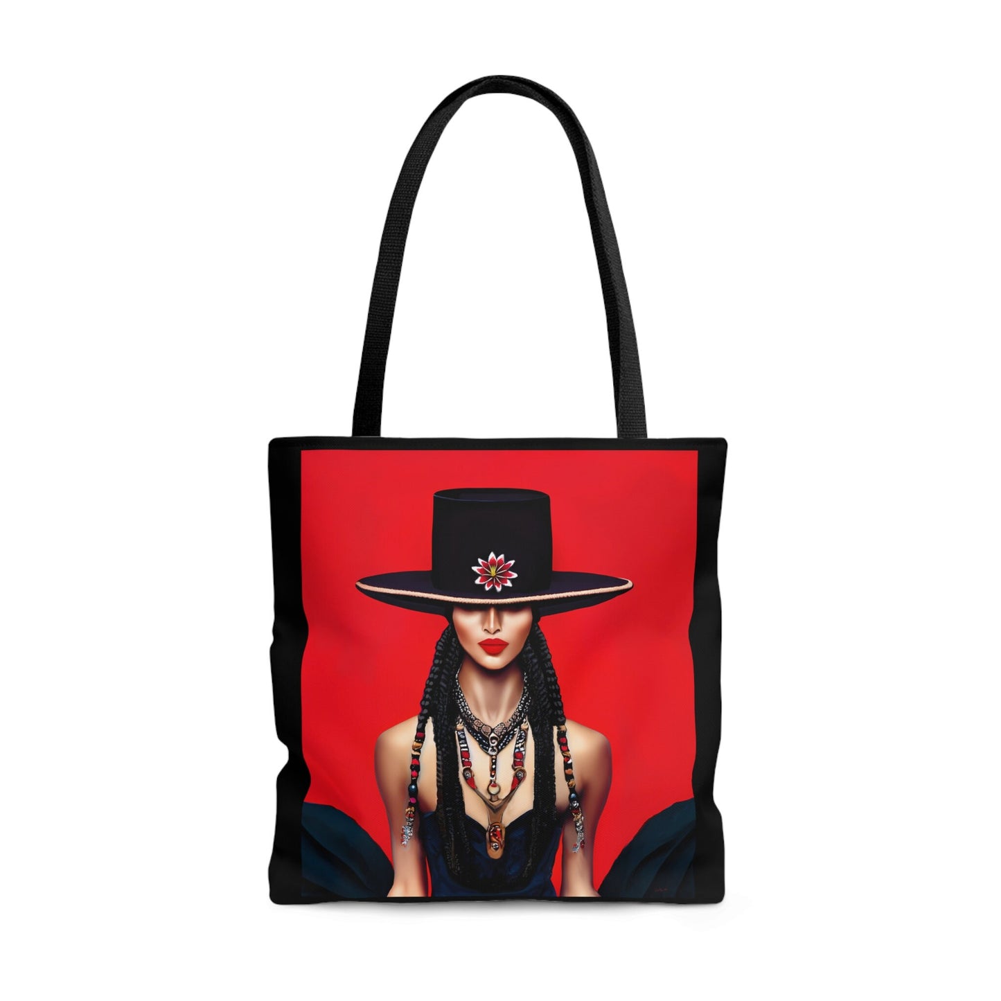 latina woman in bolero hat tote bag, canvas bag, gifts for women, canvas shopper, oversized bag, reusable, shopping bag, tote bag for women - LOLA VEGAS ART