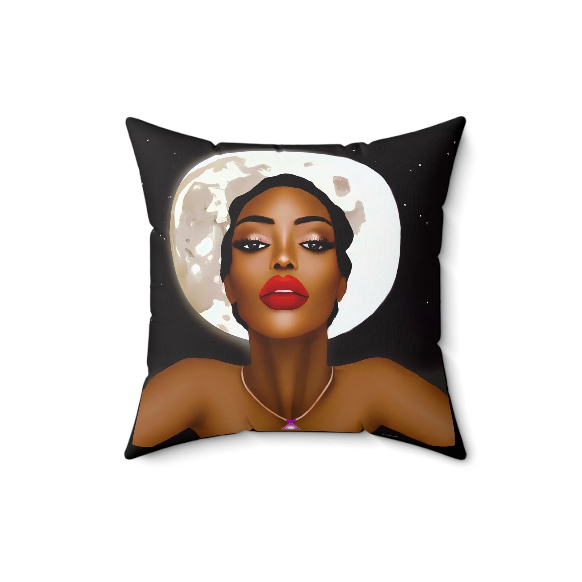 moon, black woman, decorative pillow, living room pillow, bedroom pillow, throw pillow, pillows, cushions, square, accent pillow - LOLA VEGAS ART
