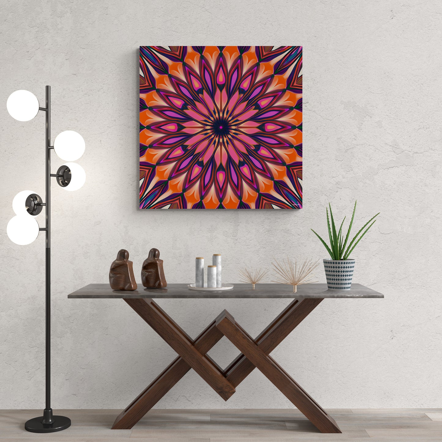 orange and purple abstract sunburst canvas wall art, wall art dcor, room wall dcor, unique art, tribal pattern wall art, boho wall art - LOLA VEGAS ART