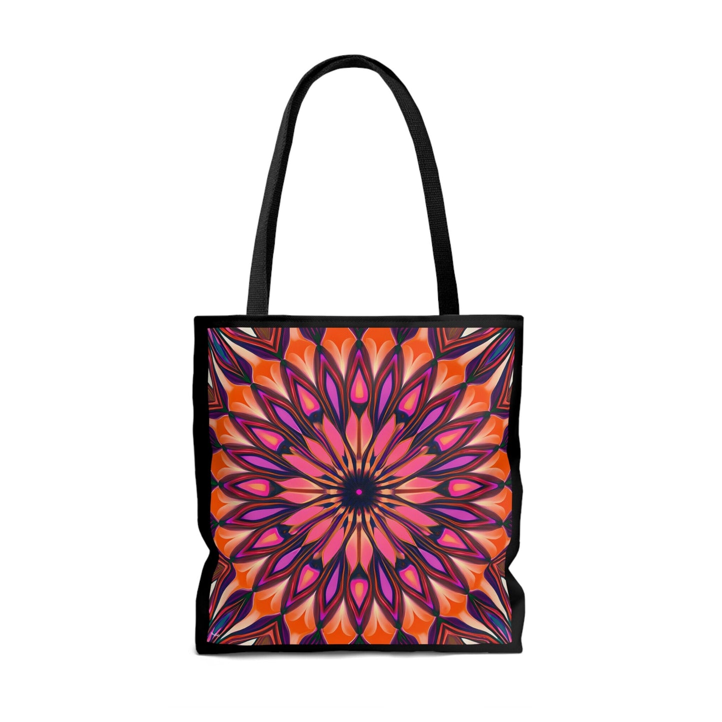 orange and purple abstract sunburst canvas tote bag, - LOLA VEGAS ART