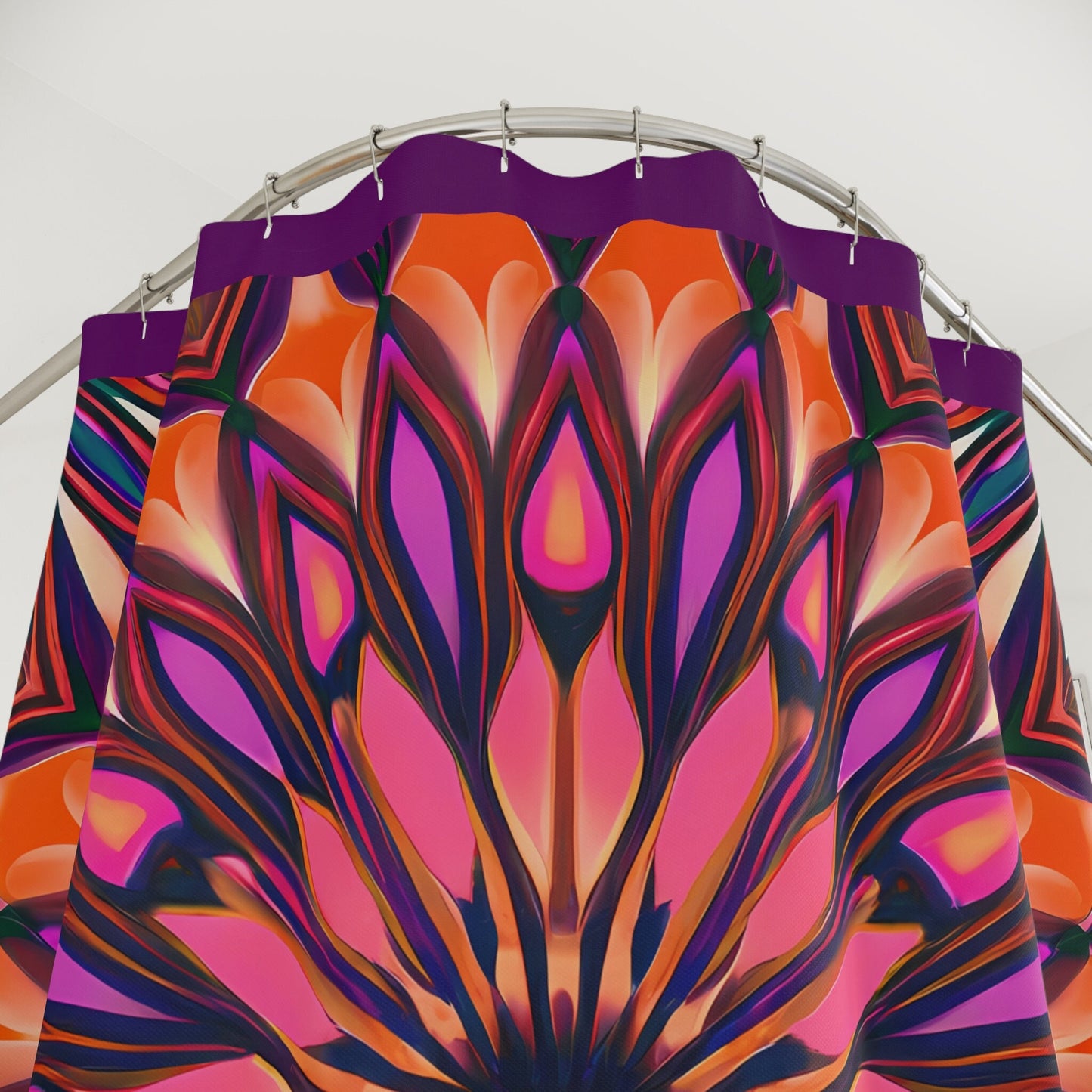 orange and purple abstract sunburst shower curtain, home accessories, bathroom dcor, bathroom, home dcor, housewarming gift, shower decor - LOLA VEGAS ART