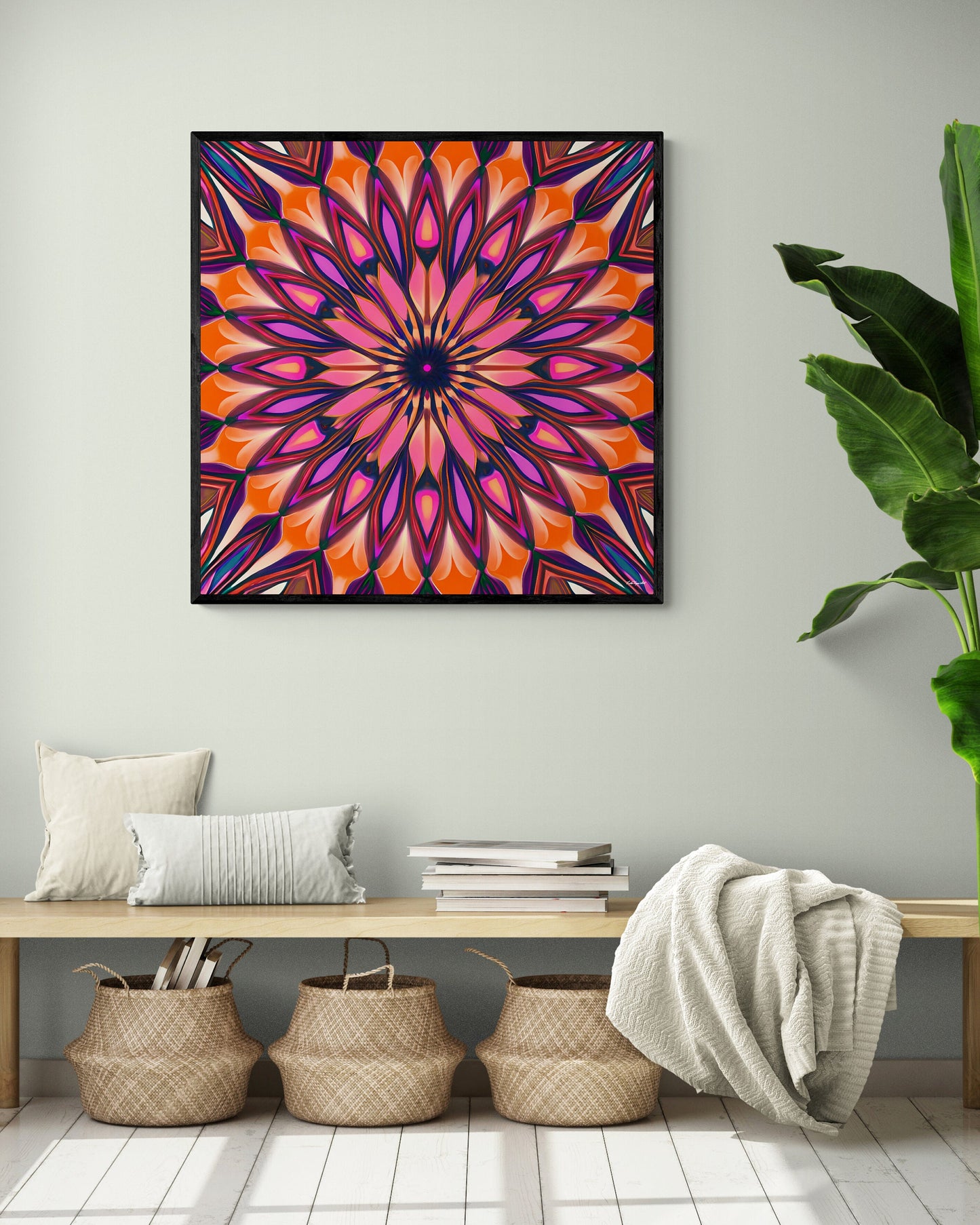 orange abstract sunburst framed canvas wall art, wall art in frame, wall art with frame, wall art framed, wall art living room framed, - LOLA VEGAS ART