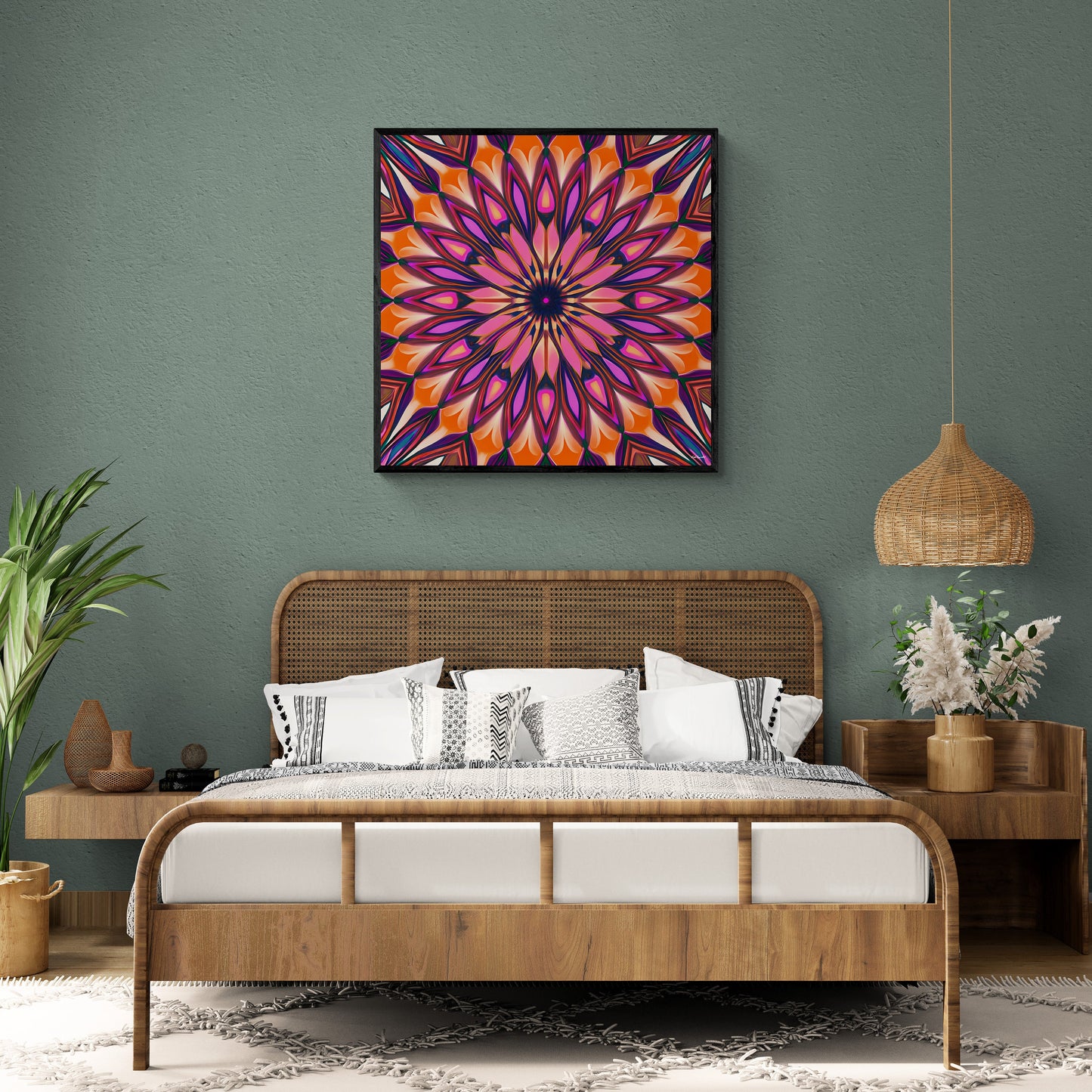 orange abstract sunburst framed canvas wall art, wall art in frame, wall art with frame, wall art framed, wall art living room framed, - LOLA VEGAS ART