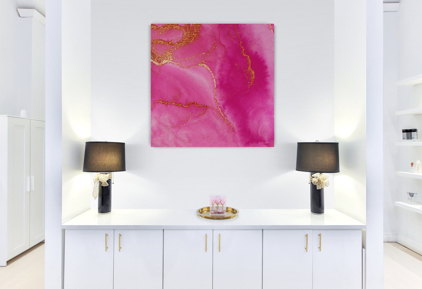 fuchsia gold abstract river, wall art, wall art canvas, wall art dcor, room wall dcor, modern art, contemporary art, fluid art, pink art - LOLA VEGAS ART