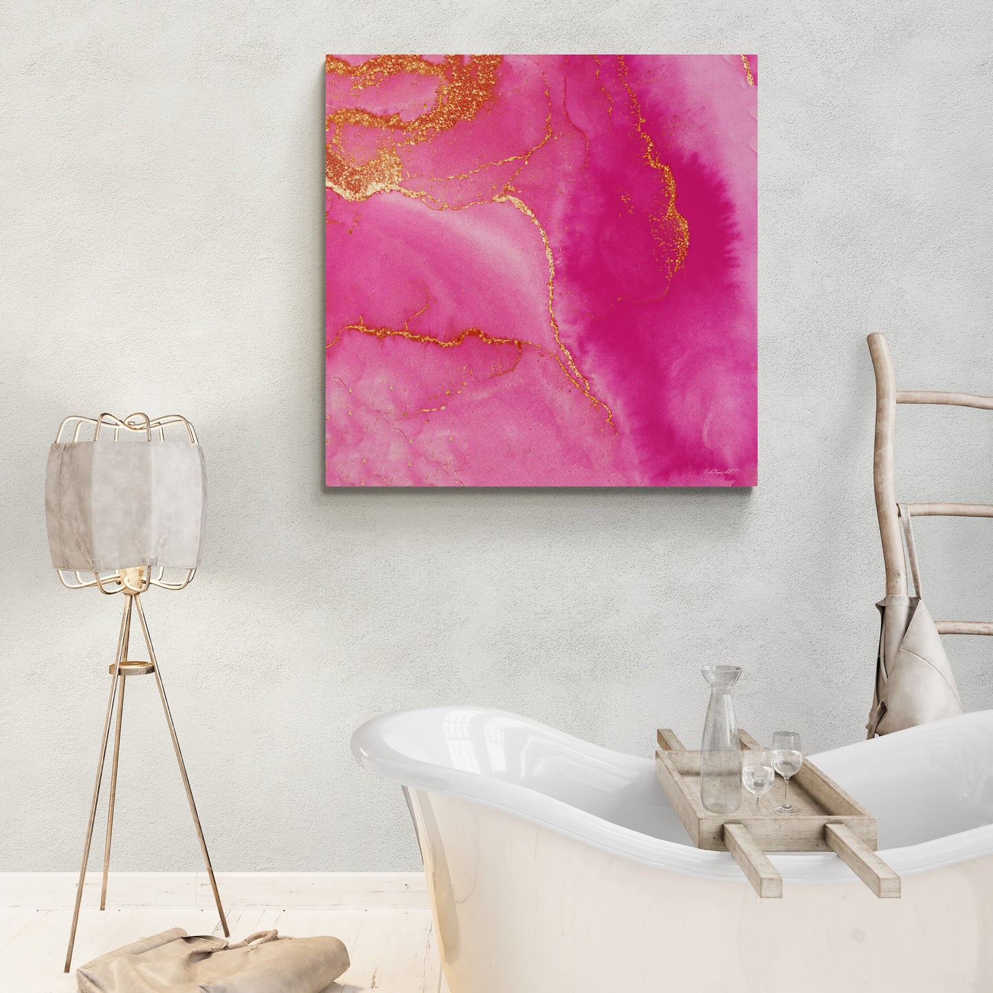 fuchsia gold abstract river, wall art, wall art canvas, wall art dcor, room wall dcor, modern art, contemporary art, fluid art, pink art - LOLA VEGAS ART