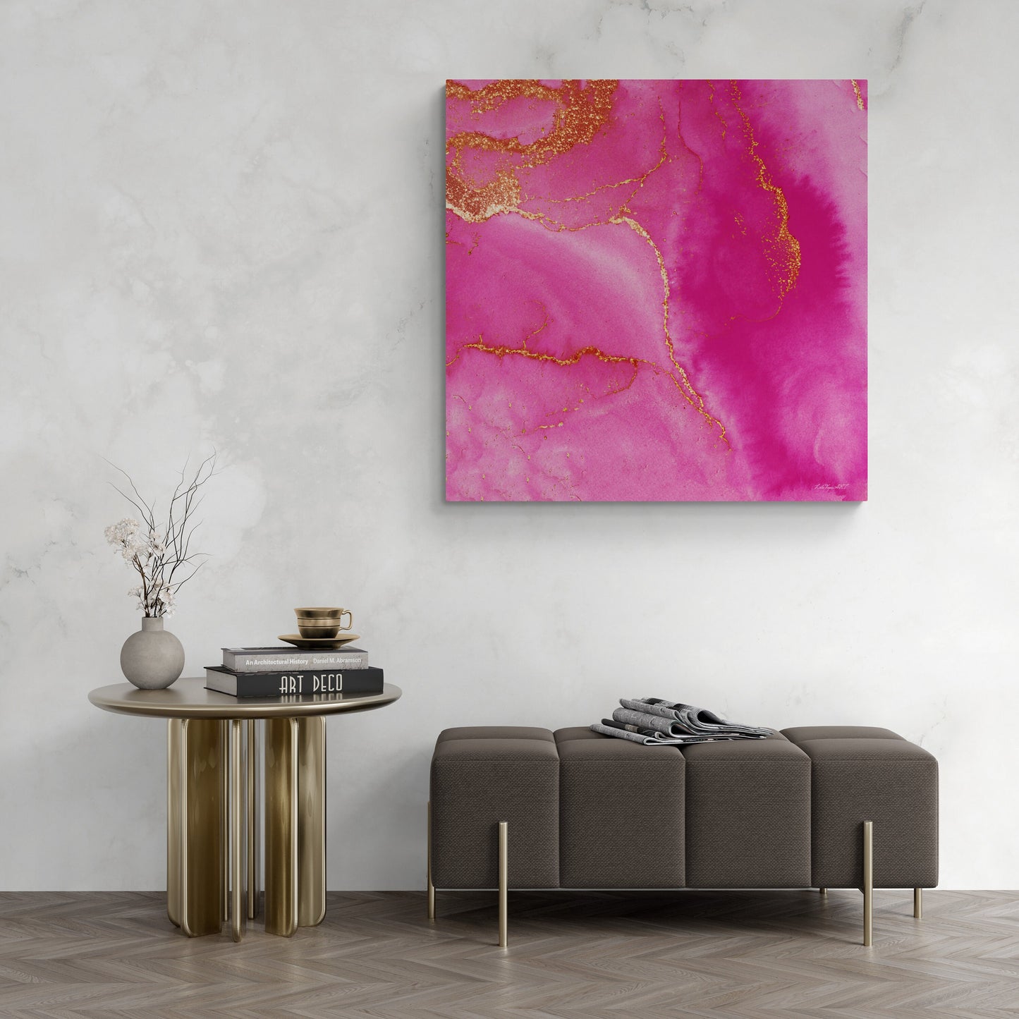fuchsia gold abstract river, wall art, wall art canvas, wall art dcor, room wall dcor, modern art, contemporary art, fluid art, pink art - LOLA VEGAS ART