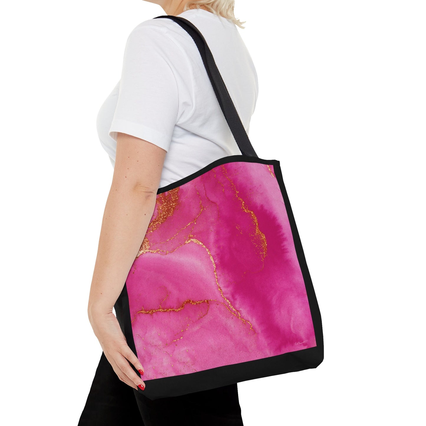 fuchsia gold abstract tote bag, canvas bag, gifts for women, canvas shopper, oversized bag, reusable bag, shopping bag, tote bag for women - LOLA VEGAS ART