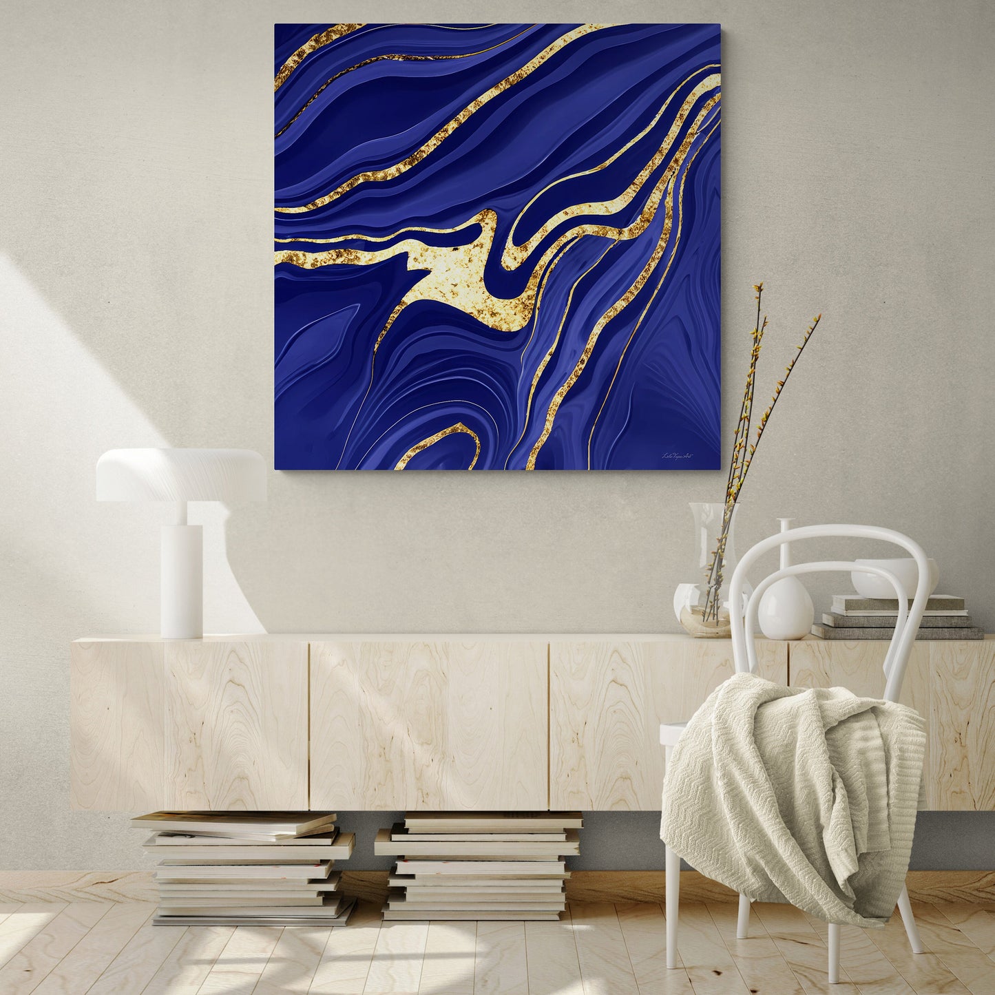 navy gold abstract canvas wall art, wall art, wall art canvas, wall art dcor, room wall dcor, unique art, modern art, contemporary art - LOLA VEGAS ART