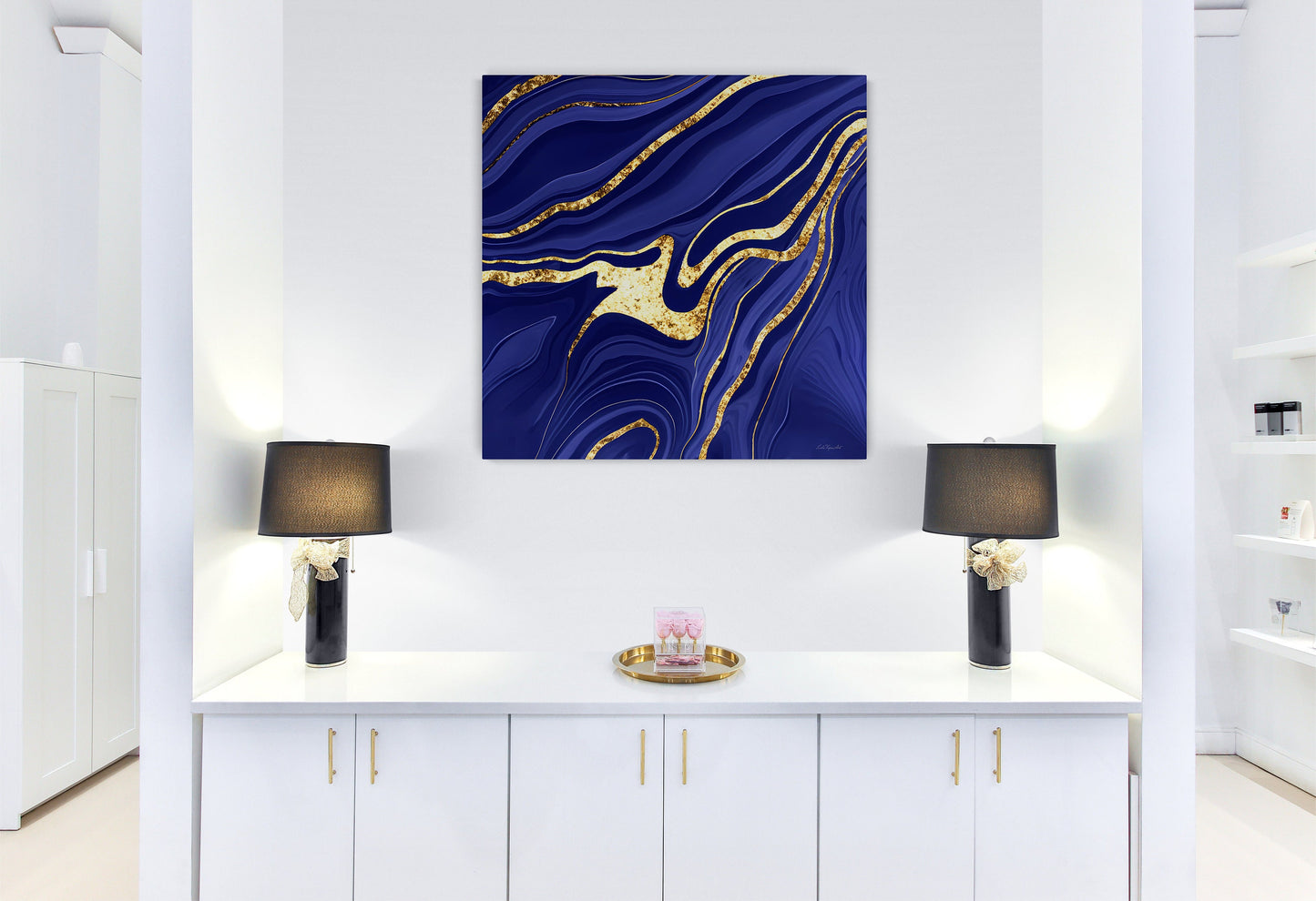 navy gold abstract canvas wall art, wall art, wall art canvas, wall art dcor, room wall dcor, unique art, modern art, contemporary art - LOLA VEGAS ART