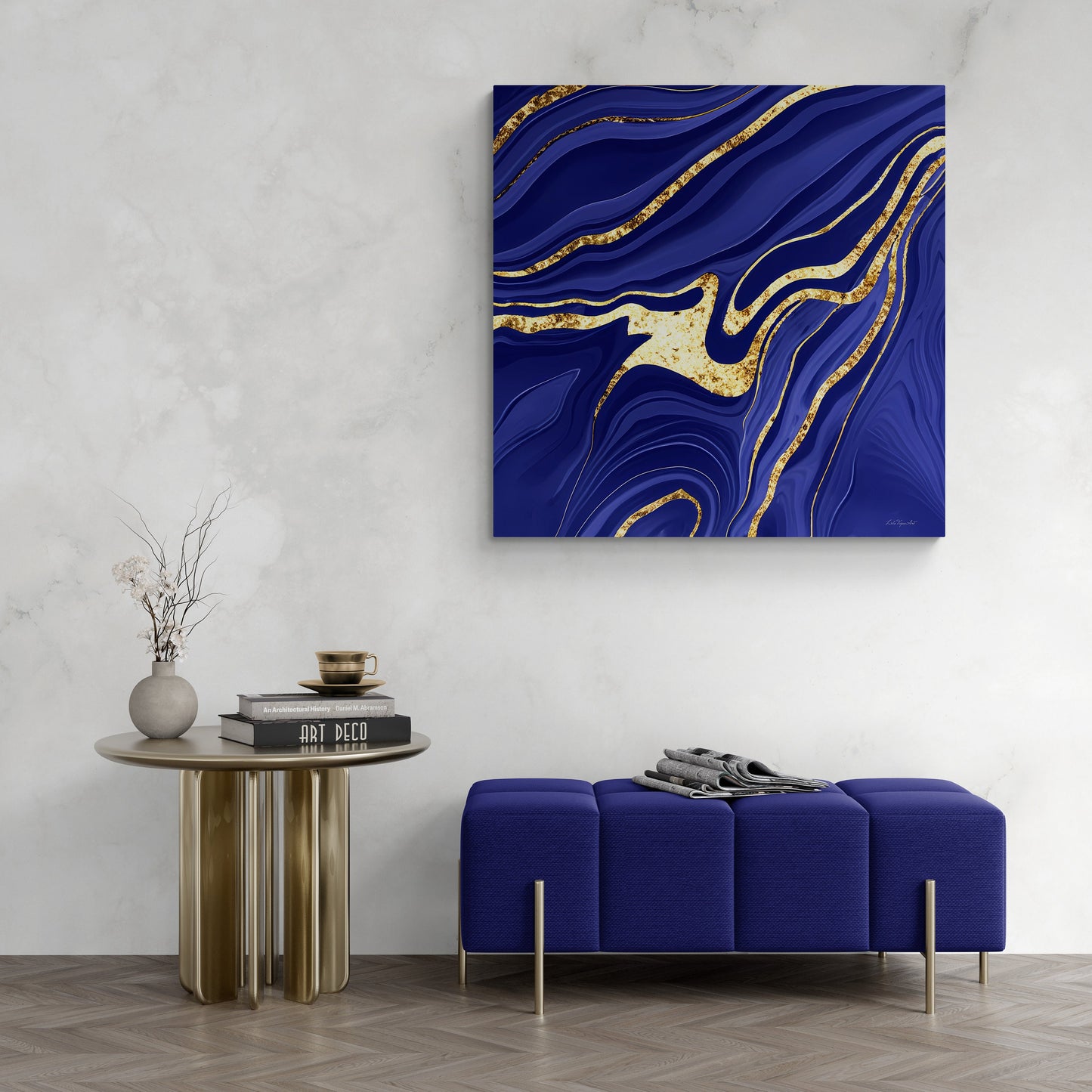 navy gold abstract canvas wall art, wall art, wall art canvas, wall art dcor, room wall dcor, unique art, modern art, contemporary art - LOLA VEGAS ART