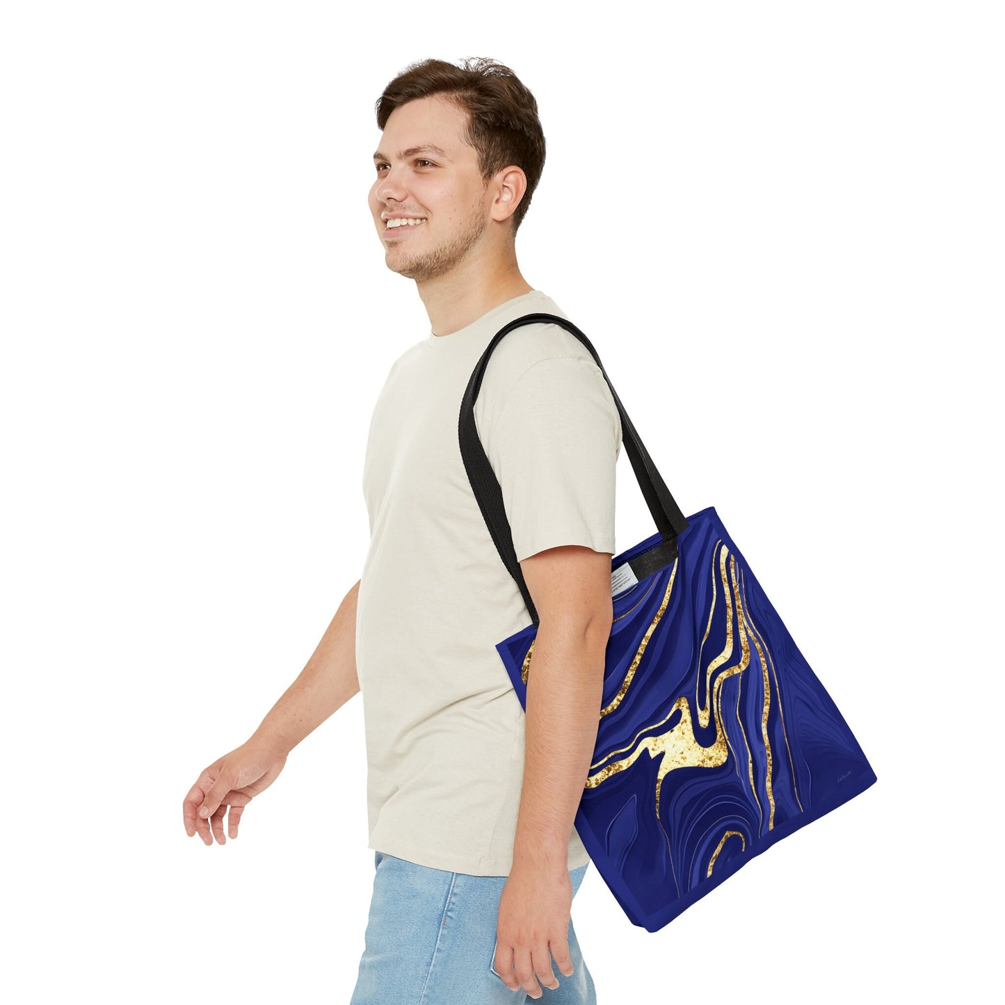 navy gold abstract tote bag, canvas bag, gifts for women, canvas shopper, oversized bag, reusable bag, shopping bag, tote bag for women - LOLA VEGAS ART