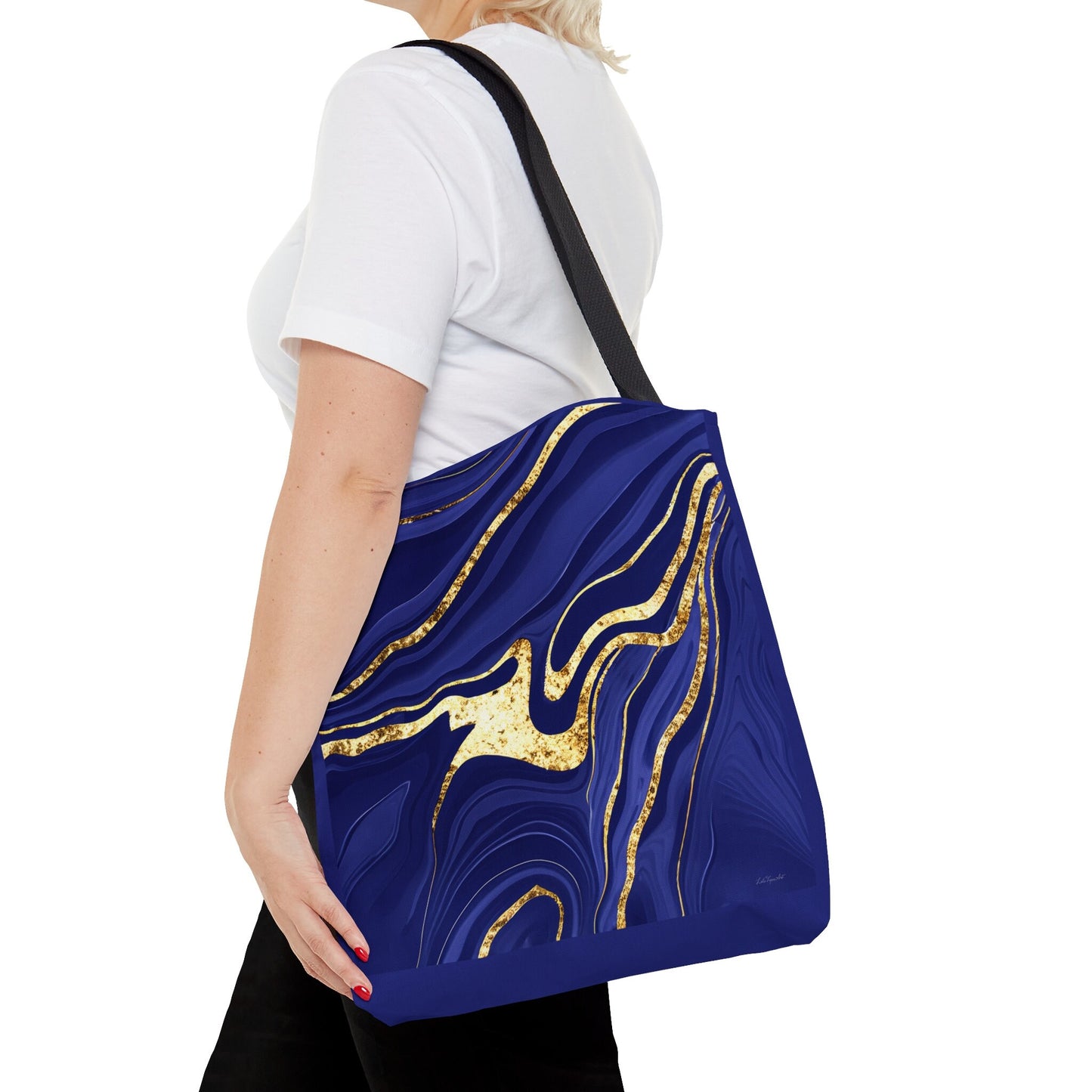 navy gold abstract tote bag, canvas bag, gifts for women, canvas shopper, oversized bag, reusable bag, shopping bag, tote bag for women - LOLA VEGAS ART