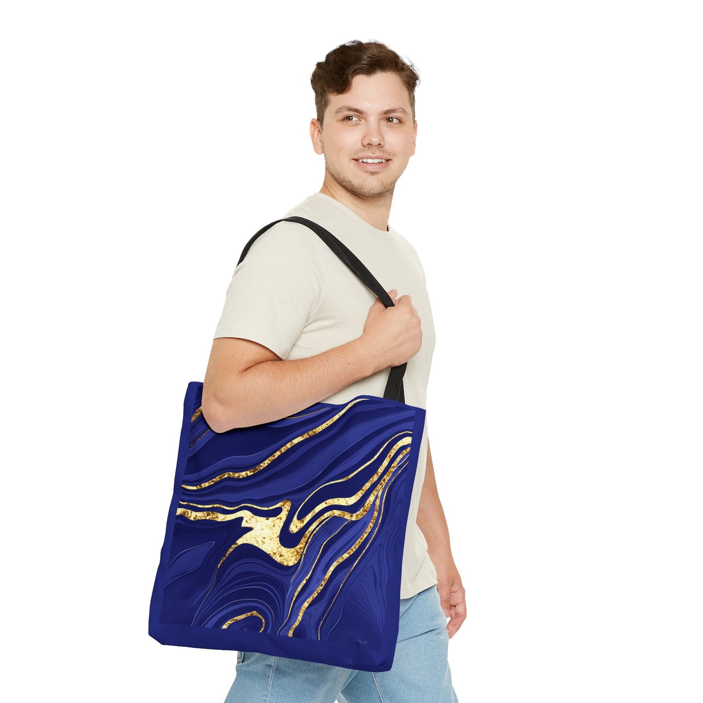 navy gold abstract tote bag, canvas bag, gifts for women, canvas shopper, oversized bag, reusable bag, shopping bag, tote bag for women - LOLA VEGAS ART