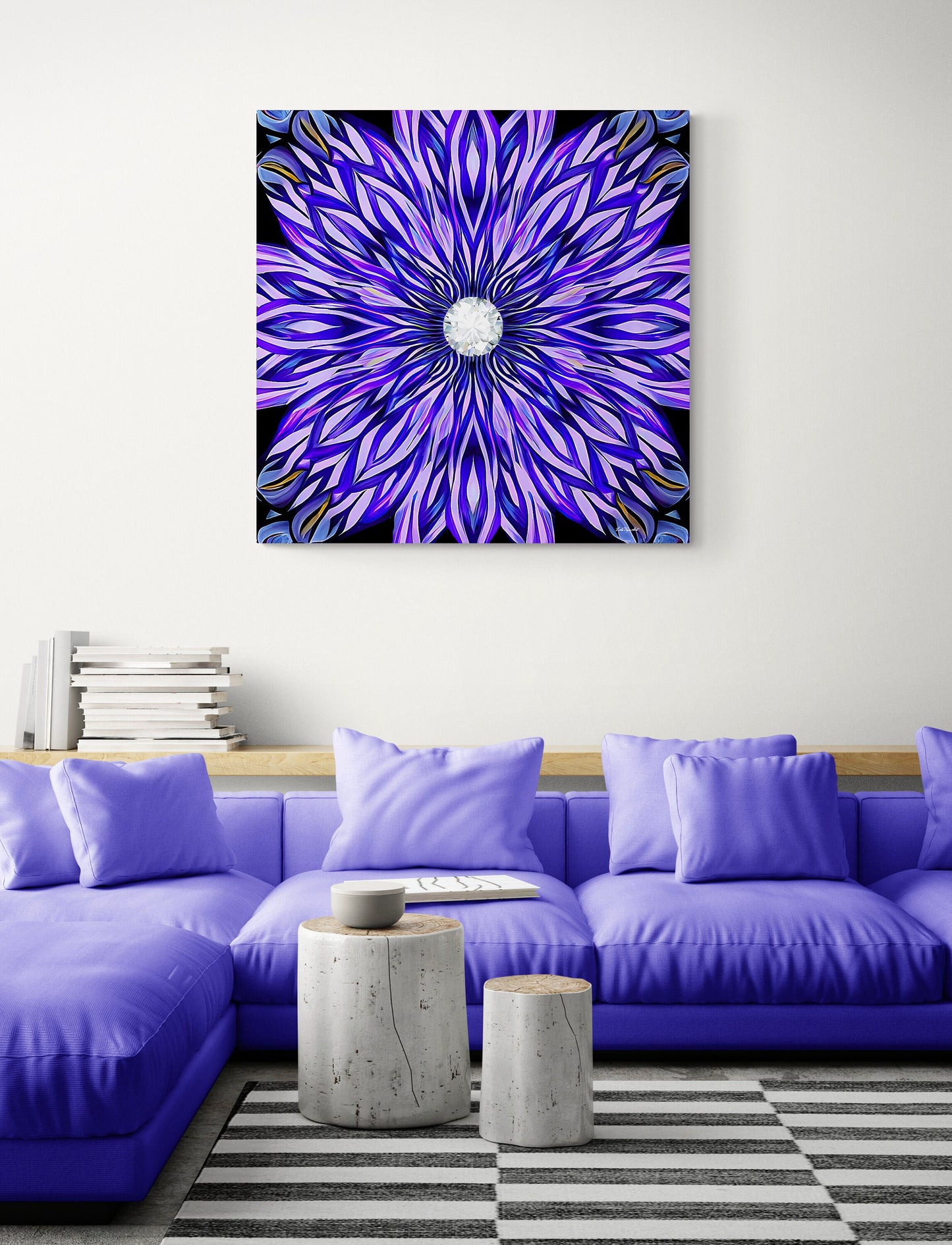 purple abstract sunburst canvas wall art, wall art dcor, room wall dcor, unique art. contemporary wall art, large wall art, ready to hang - LOLA VEGAS ART