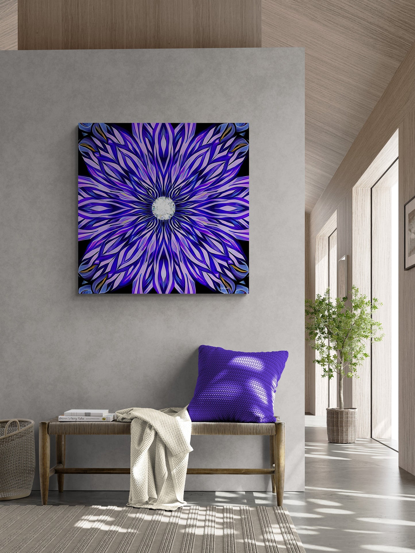 purple abstract sunburst canvas wall art, wall art dcor, room wall dcor, unique art. contemporary wall art, large wall art, ready to hang - LOLA VEGAS ART