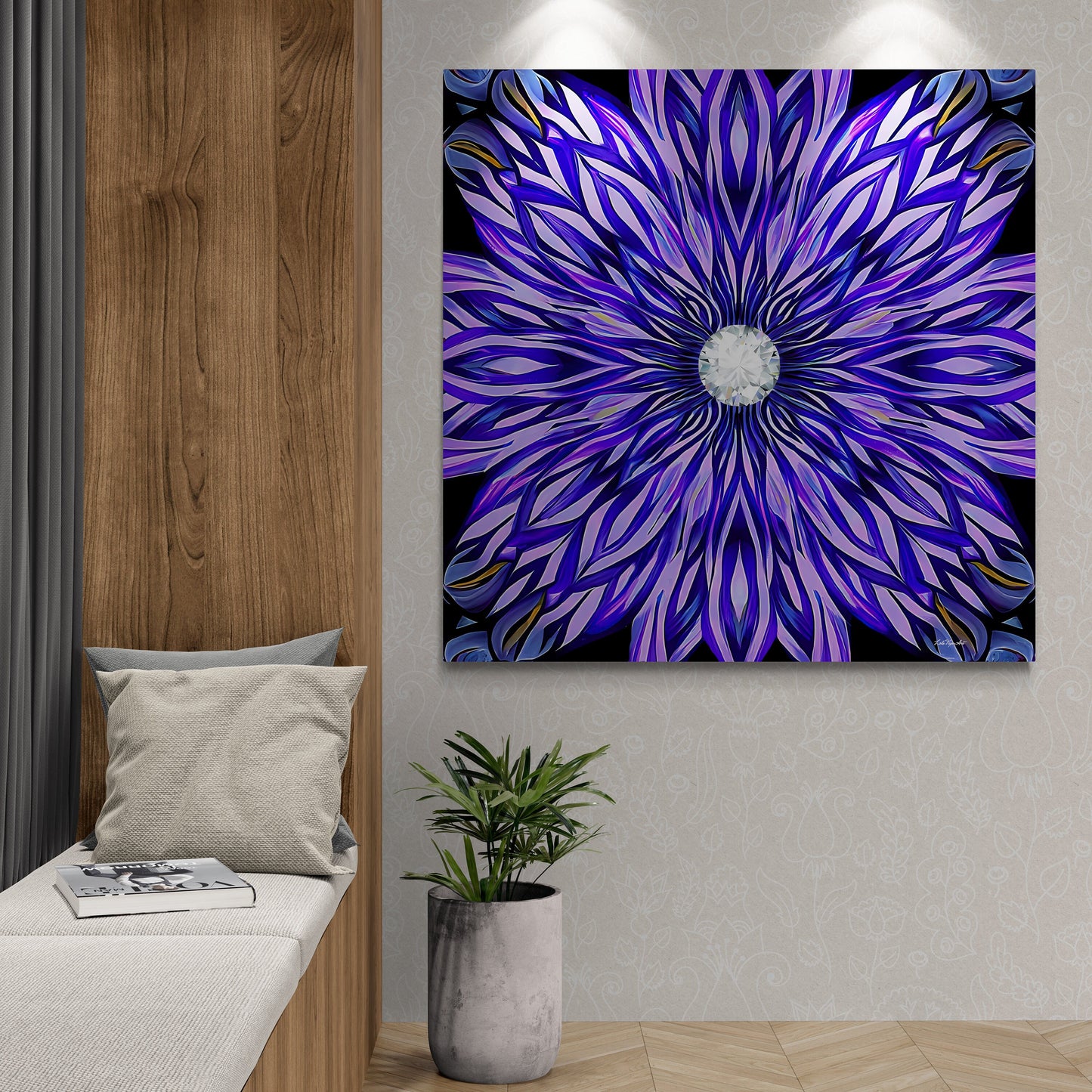 purple abstract sunburst canvas wall art, wall art dcor, room wall dcor, unique art. contemporary wall art, large wall art, ready to hang - LOLA VEGAS ART
