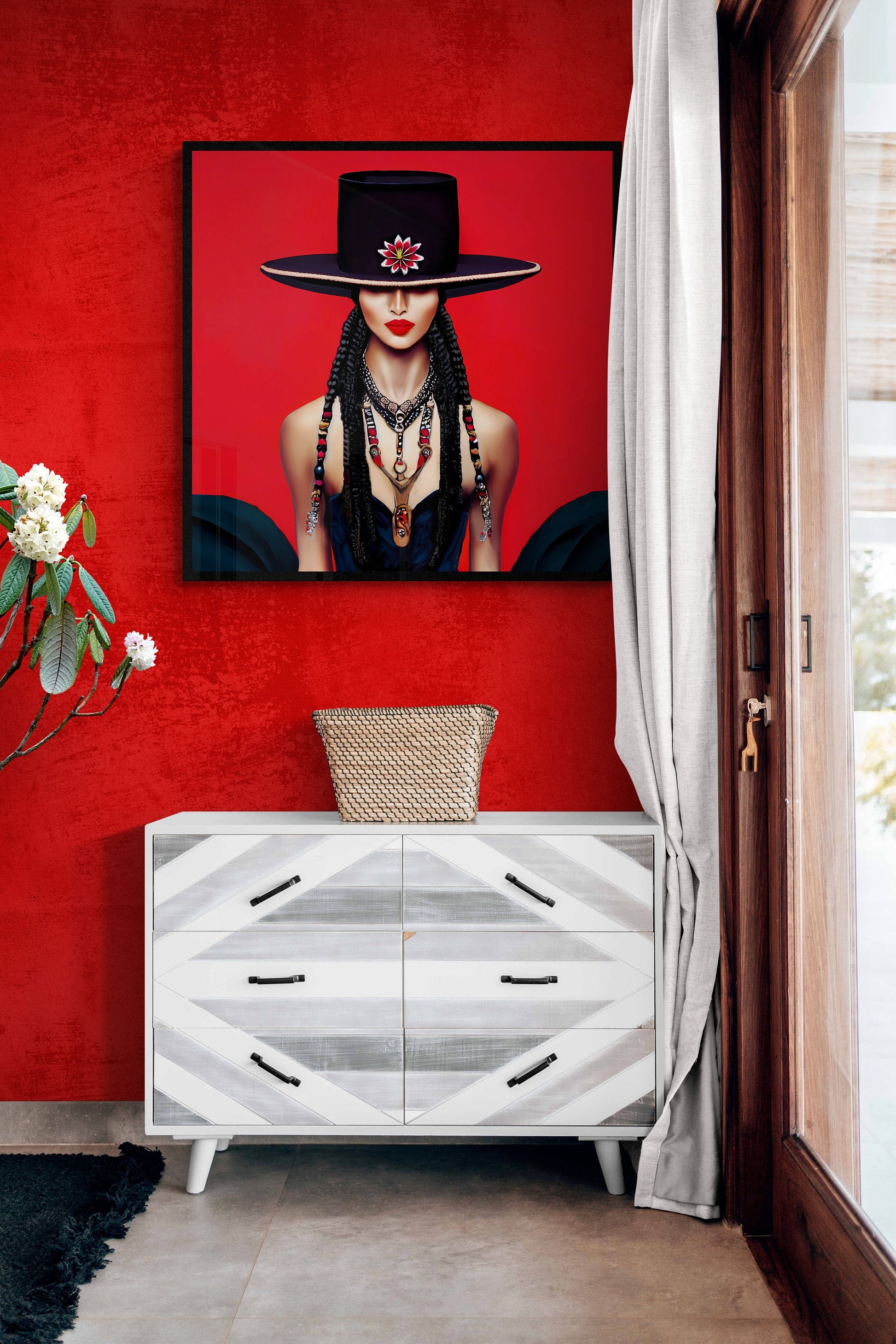 latina woman in bolero hat framed canvas wall art, wall art in frame, wall art with frame, wall art framed, wall art canvas with frame - LOLA VEGAS ART