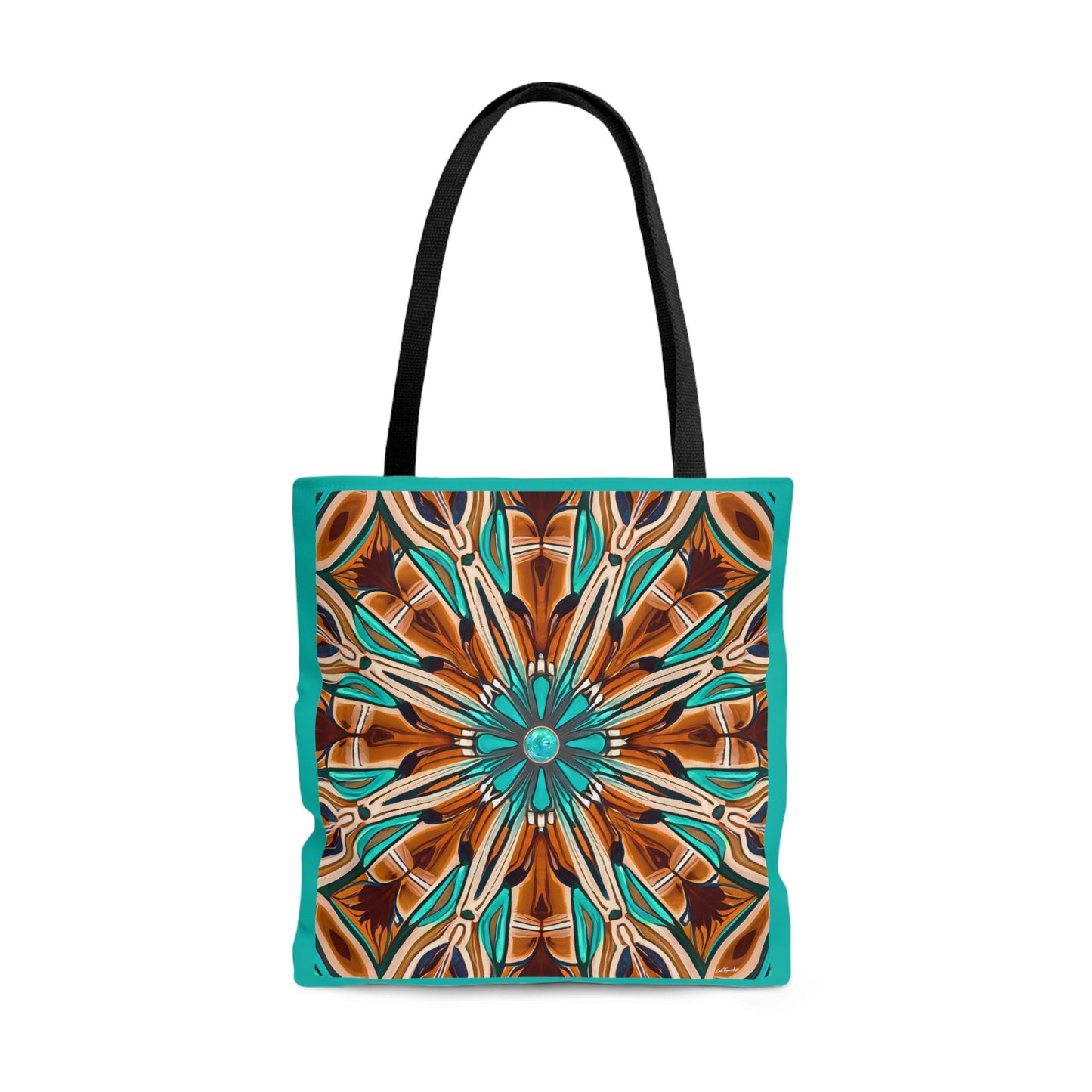 tan and turquoise southwestern canvas tote bag, shopper, oversized bag, reusable bag, shopping bag, tote bag for women - LOLA VEGAS ART
