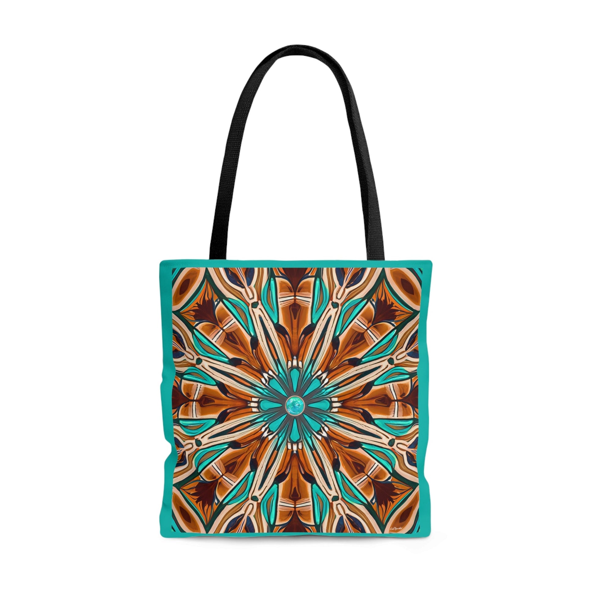 tan and turquoise southwestern canvas tote bag, shopper, oversized bag, reusable bag, shopping bag, tote bag for women - LOLA VEGAS ART