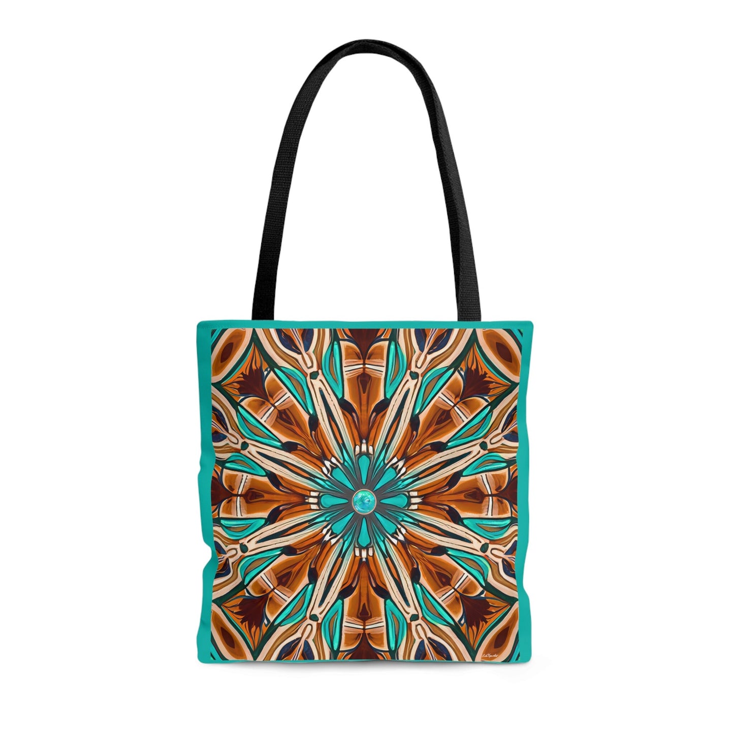 tan and turquoise southwestern canvas tote bag, shopper, oversized bag, reusable bag, shopping bag, tote bag for women - LOLA VEGAS ART